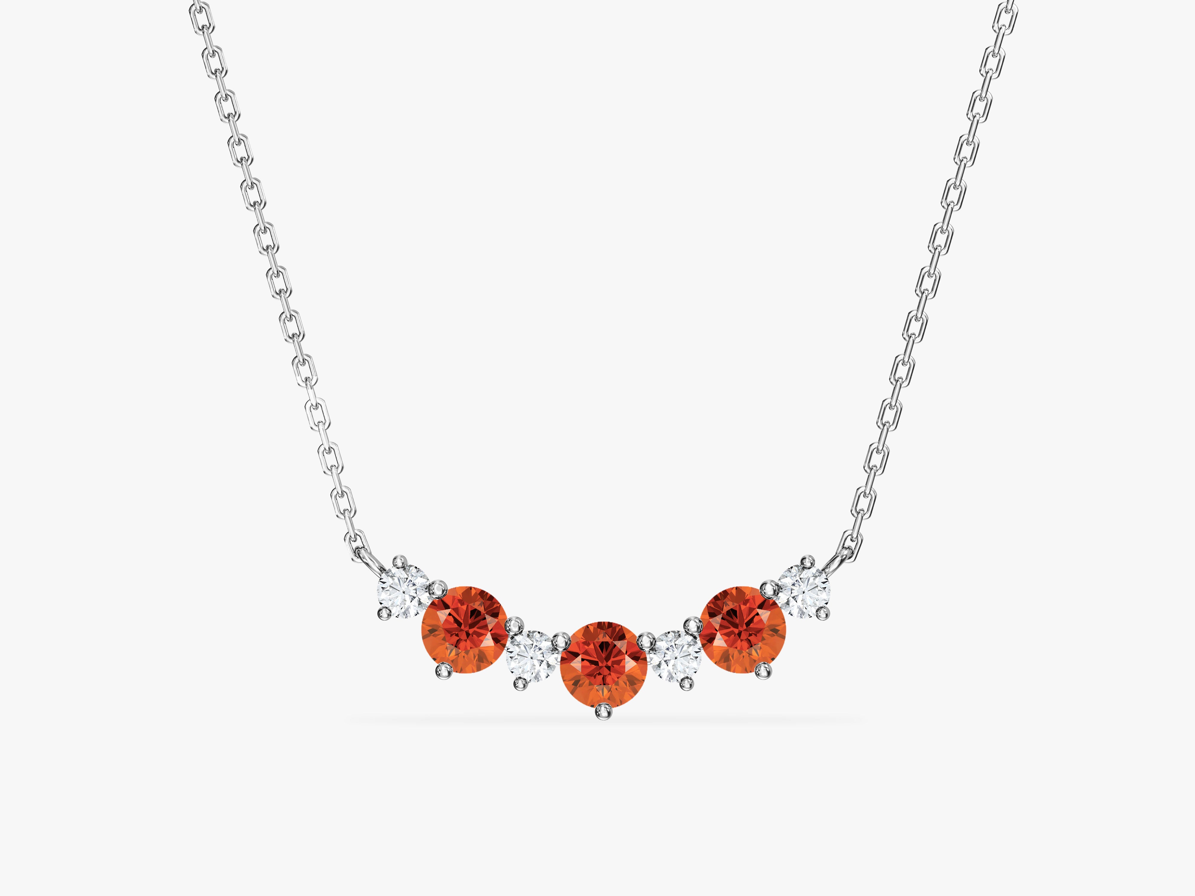 Garnet Trio Prong Necklace in 14k Solid Gold