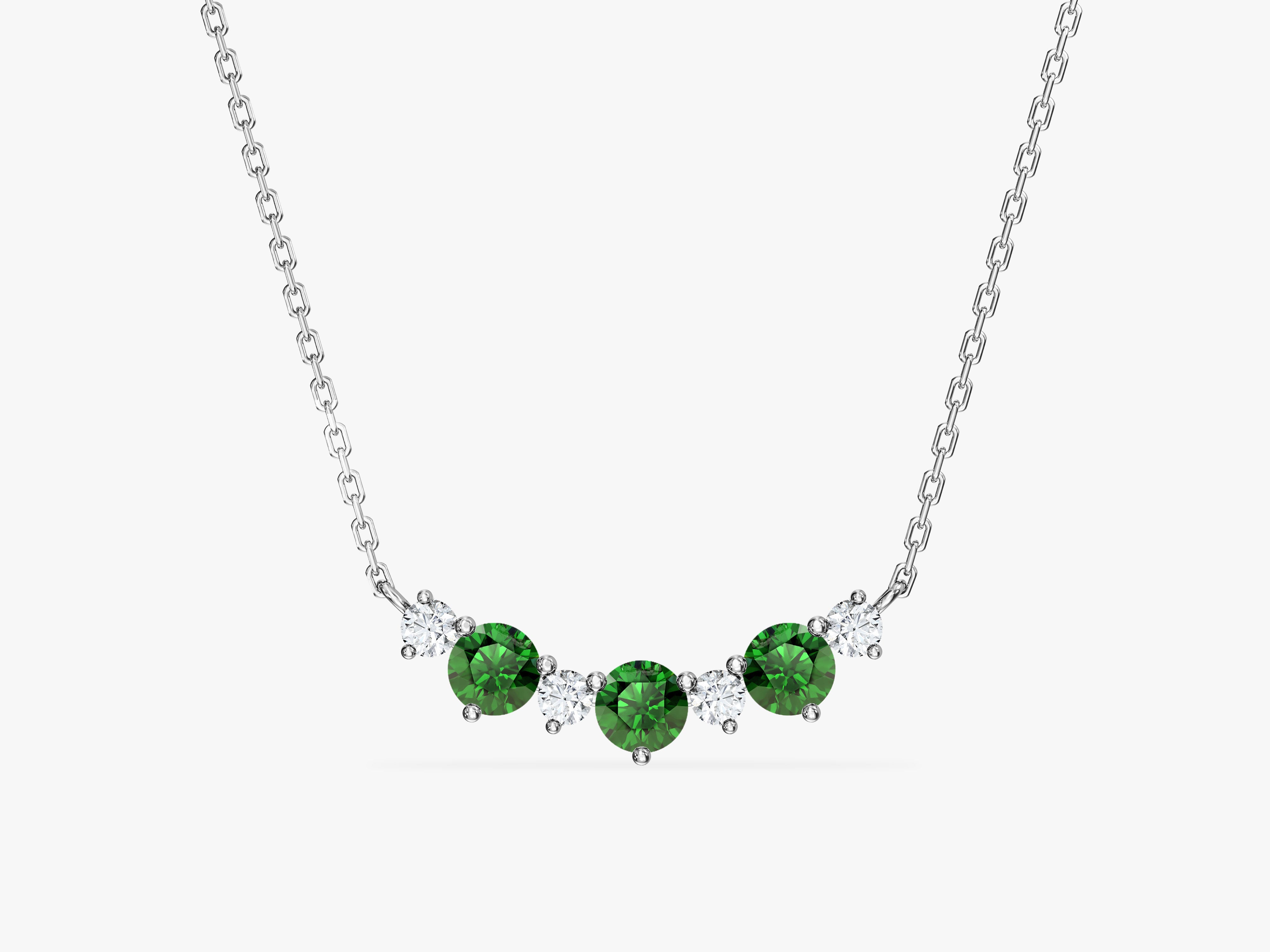 Emerald Trio Prong Necklace in 14k Solid Gold