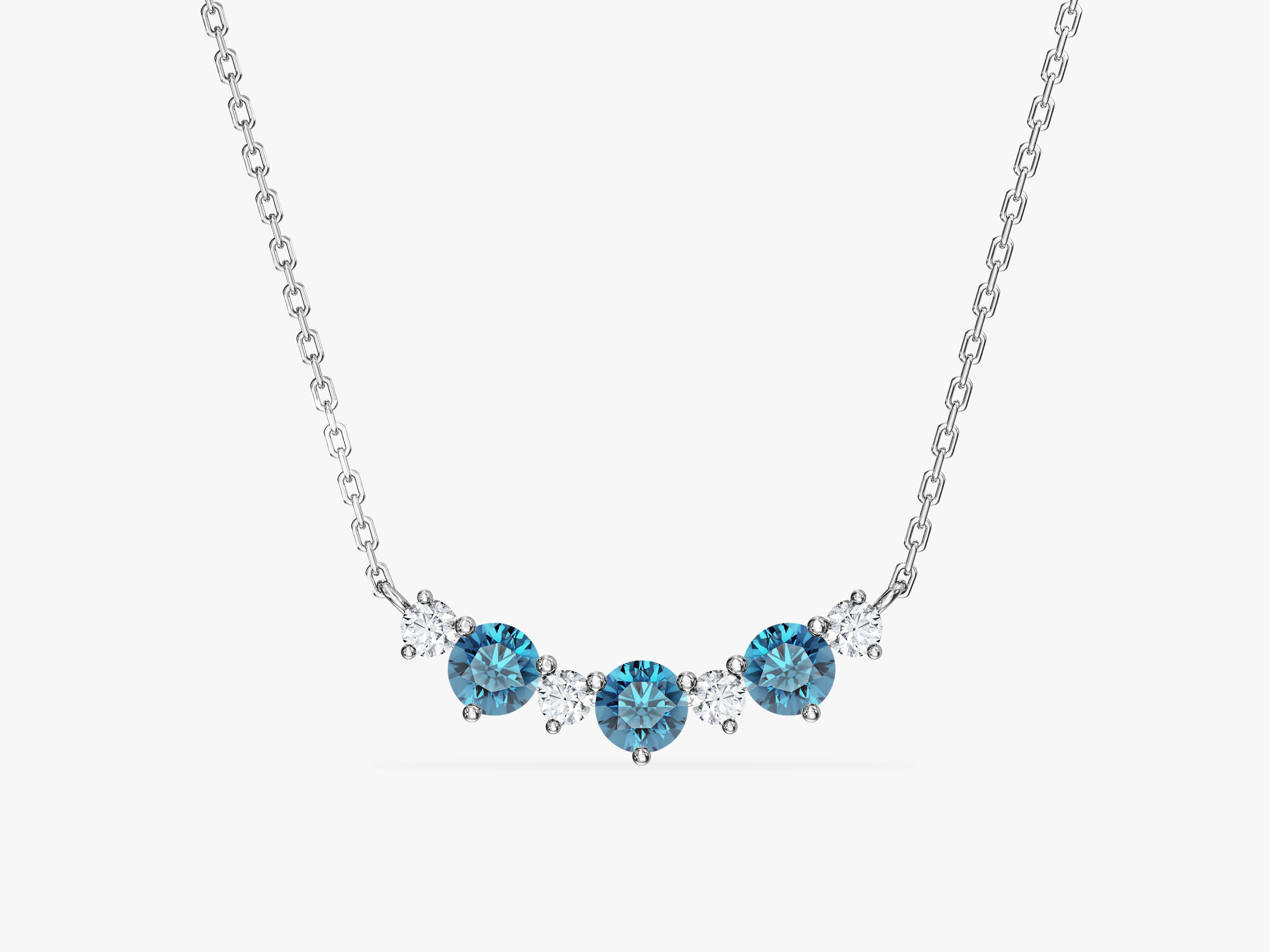Blue Topaz Trio Prong Necklace in 14k Solid Gold