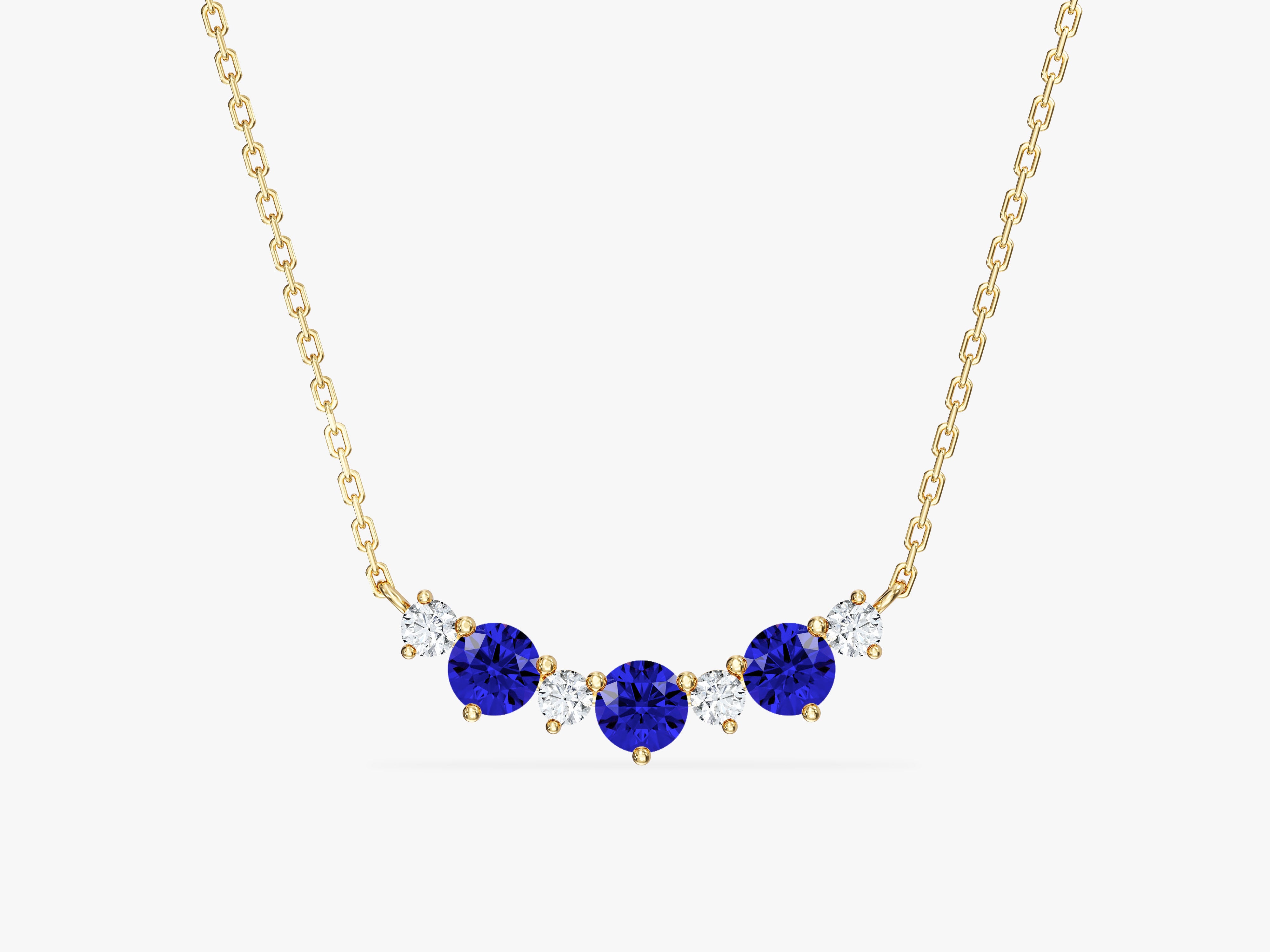 Sapphire Trio Prong Necklace in 14k Solid Gold