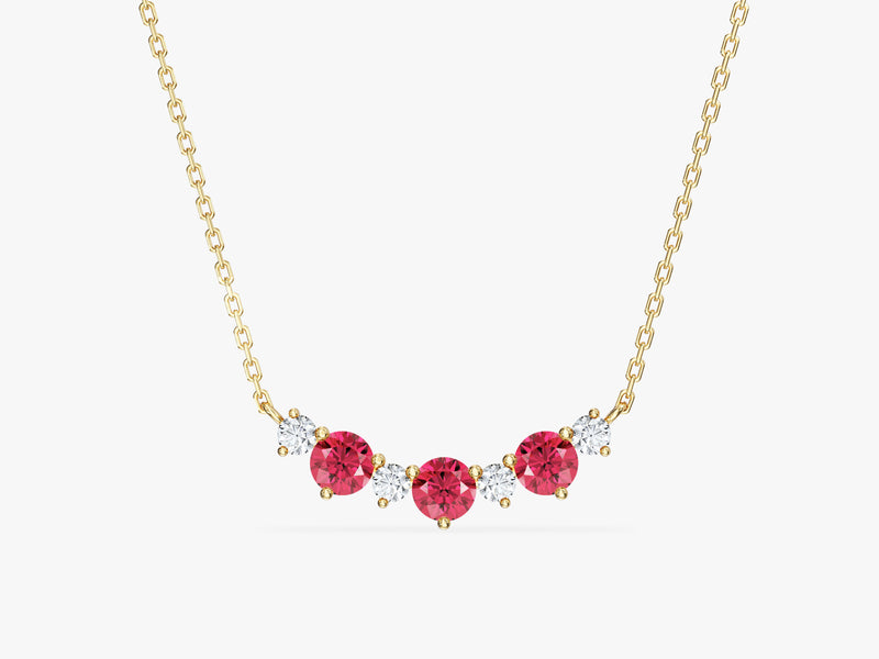 Ruby Trio Prong Necklace in 14k Solid Gold