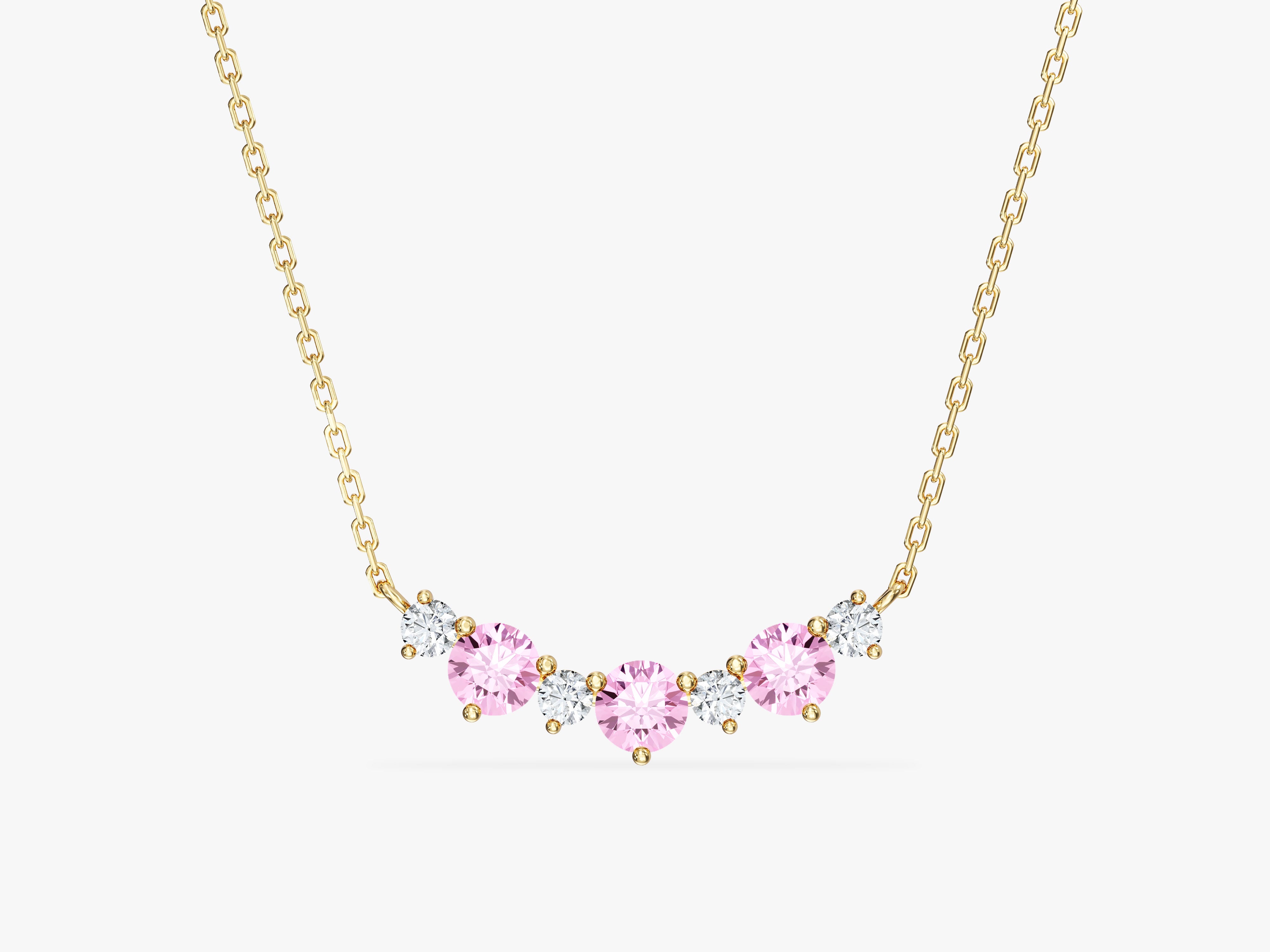 Pink Tourmaline Trio Prong Necklace in 14k Solid Gold