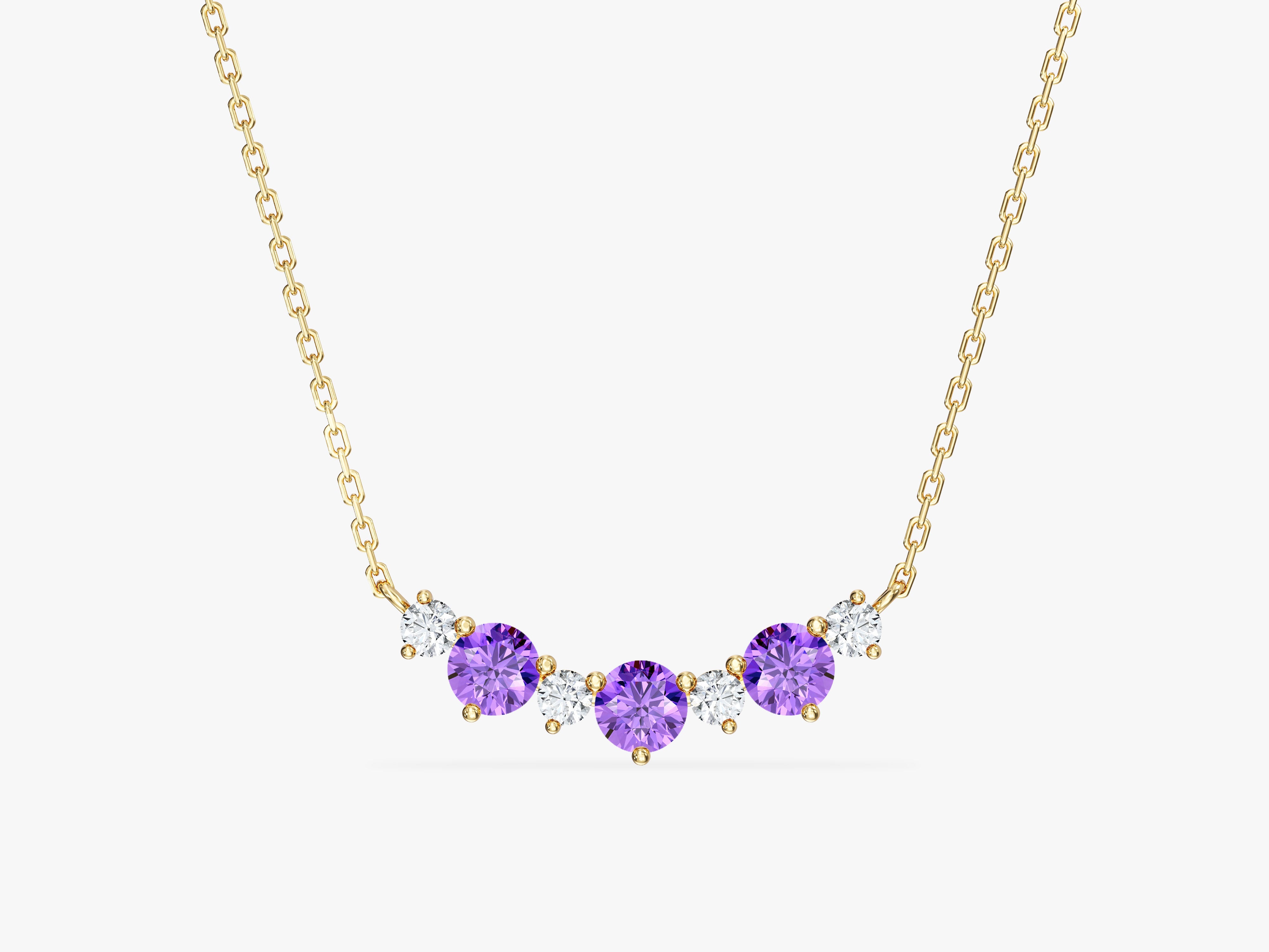 Amethyst Trio Prong Necklace in 14k Solid Gold