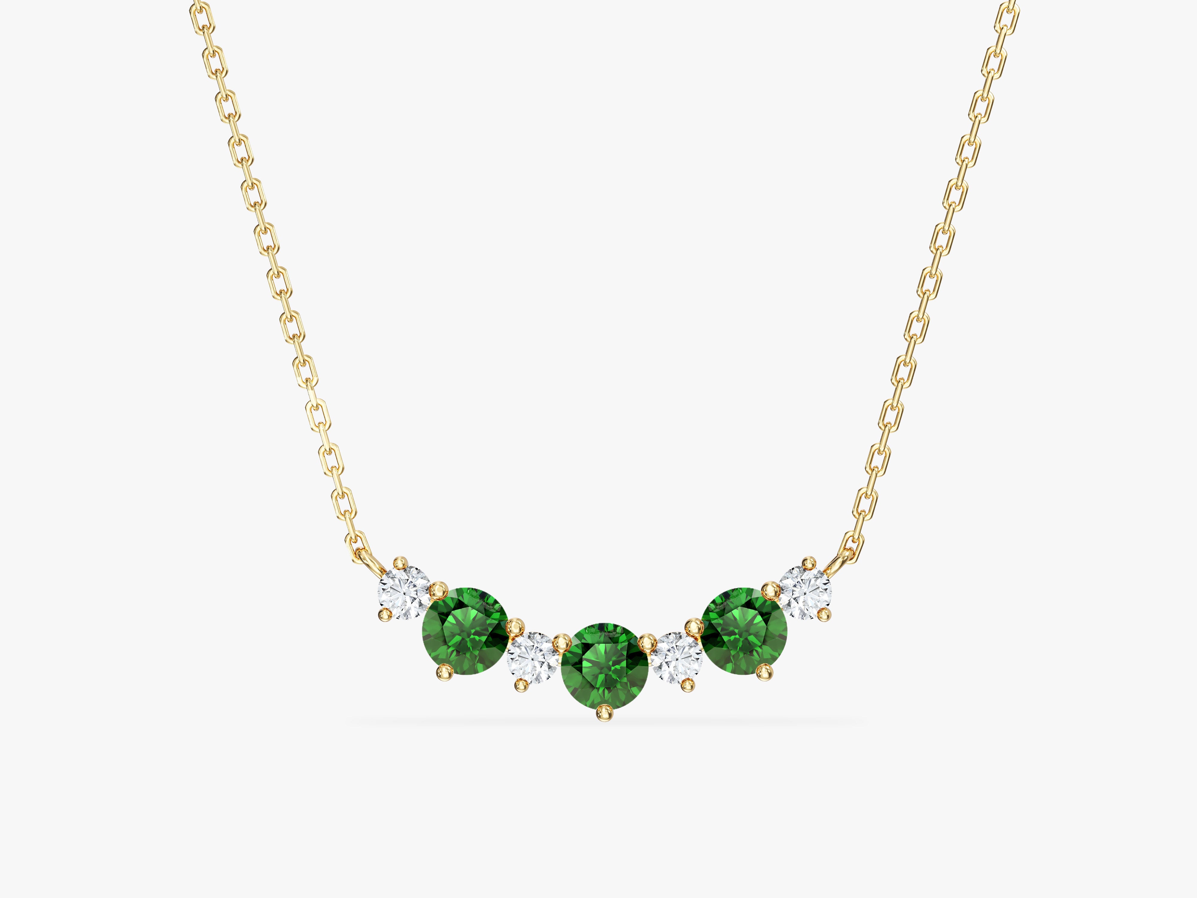 Emerald Trio Prong Necklace in 14k Solid Gold