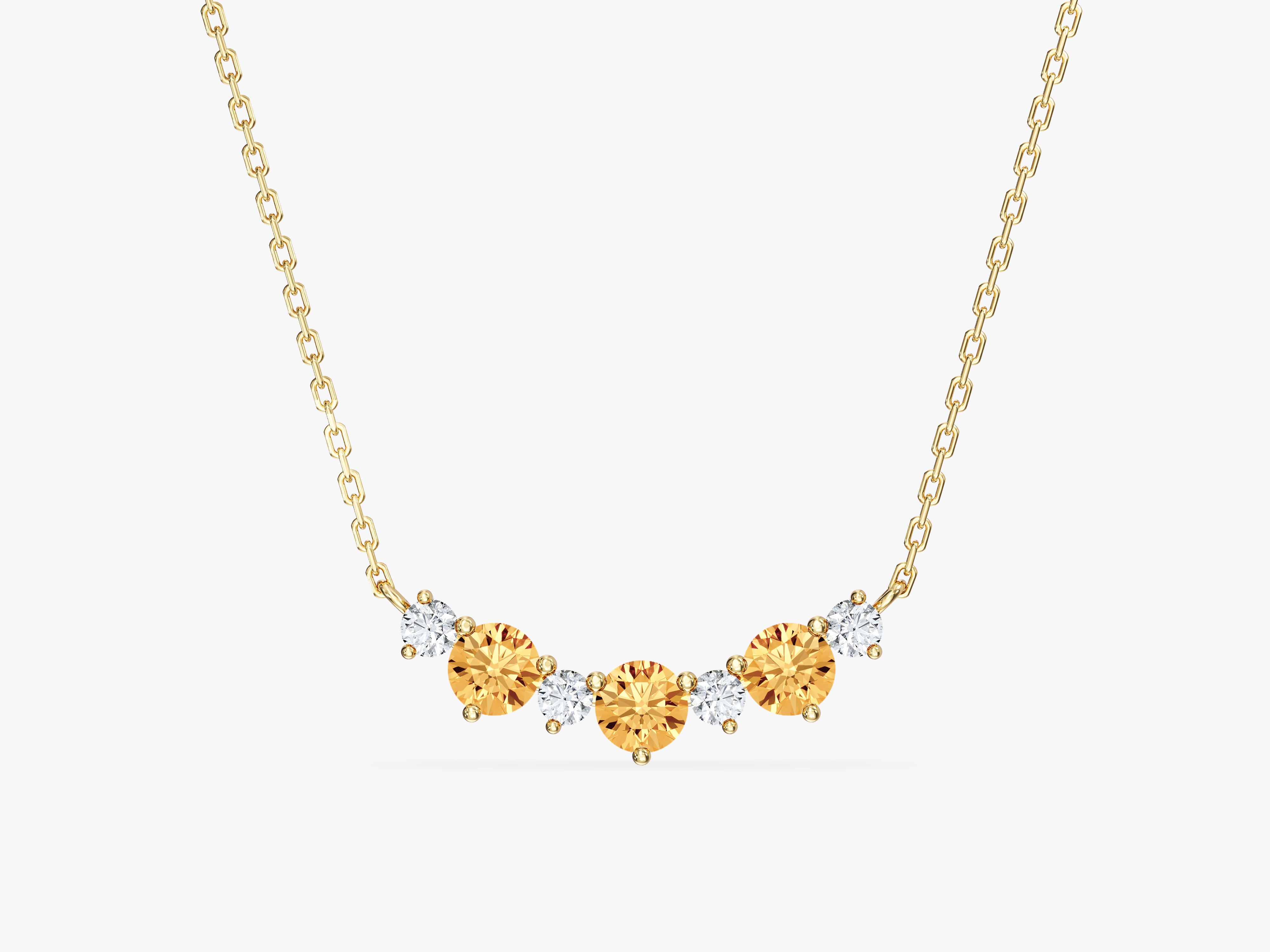Citrine Trio Prong Necklace in 14k Solid Gold
