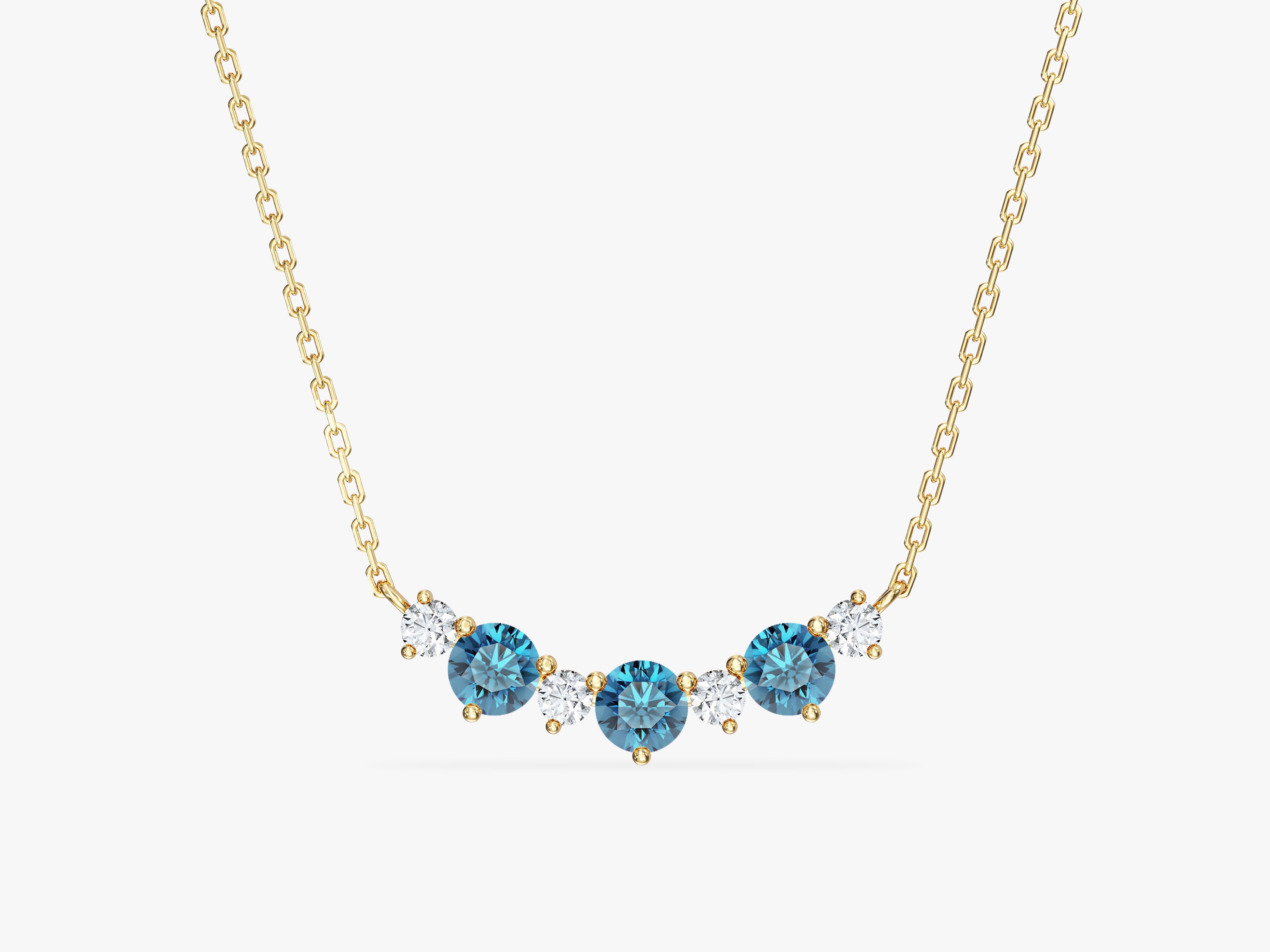 Blue Topaz Trio Prong Necklace in 14k Solid Gold