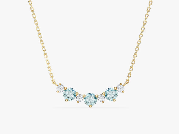 Aquamarine Trio Prong Necklace in 14k Solid Gold