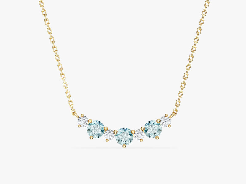 Aquamarine Trio Prong Necklace in 14k Solid Gold