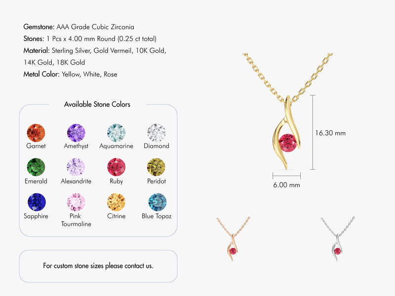 Single Stone Diamond Birthstone Pendant Necklace in 14k Solid Gold
