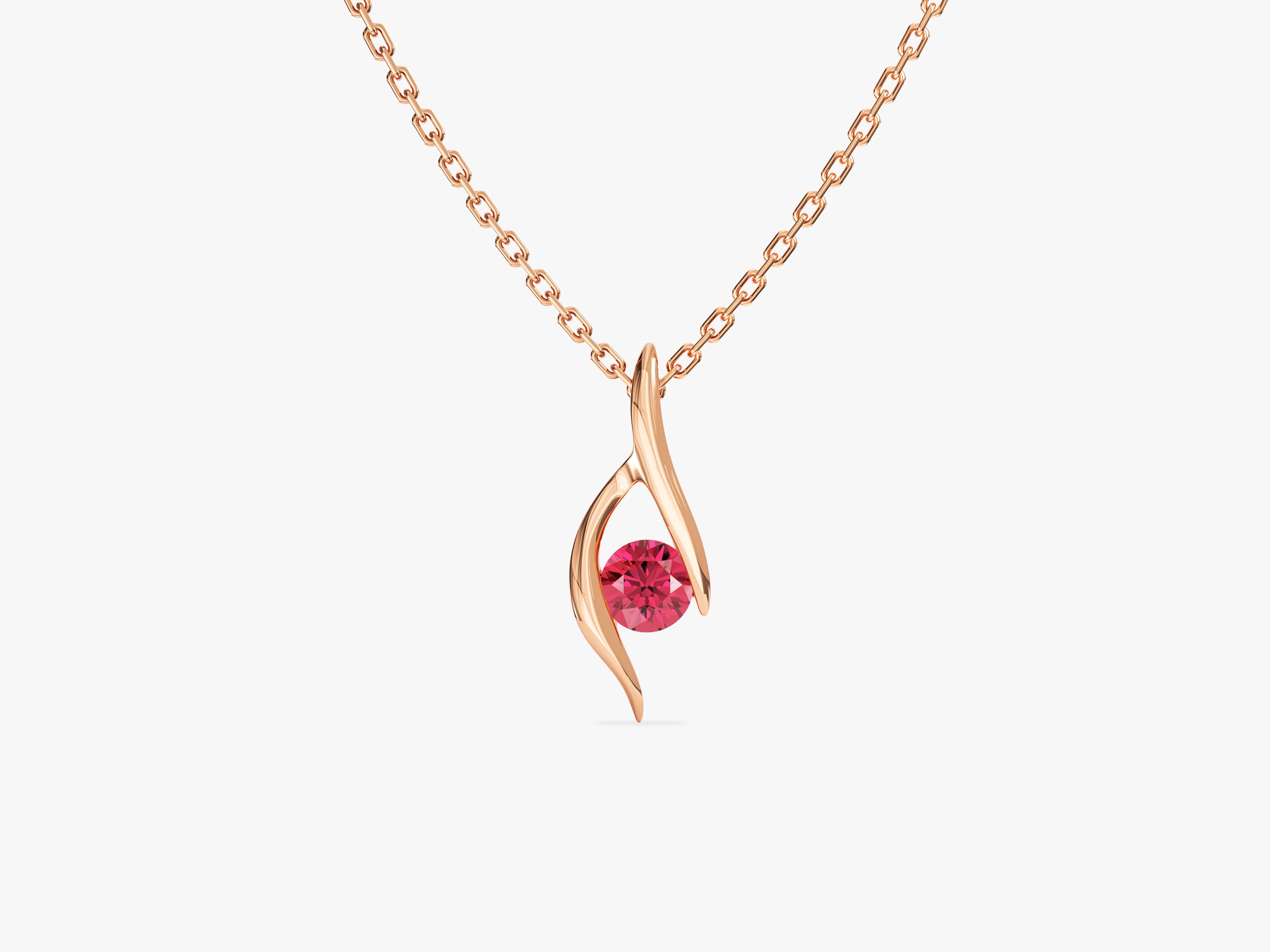 Single Stone Ruby Pendant Necklace in 14k Solid Gold