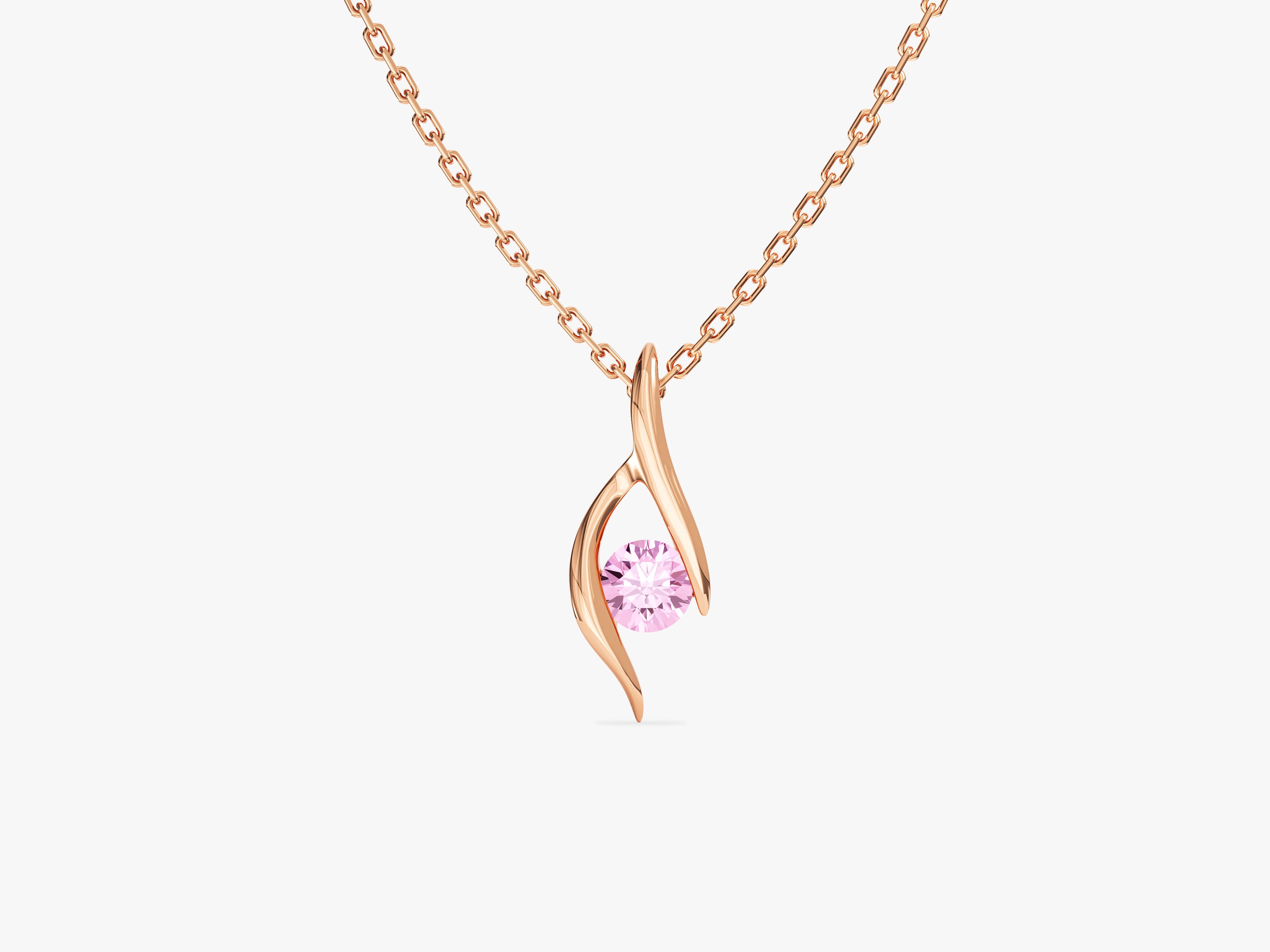Single Stone Pink Tourmaline Pendant Necklace in 14k Solid Gold