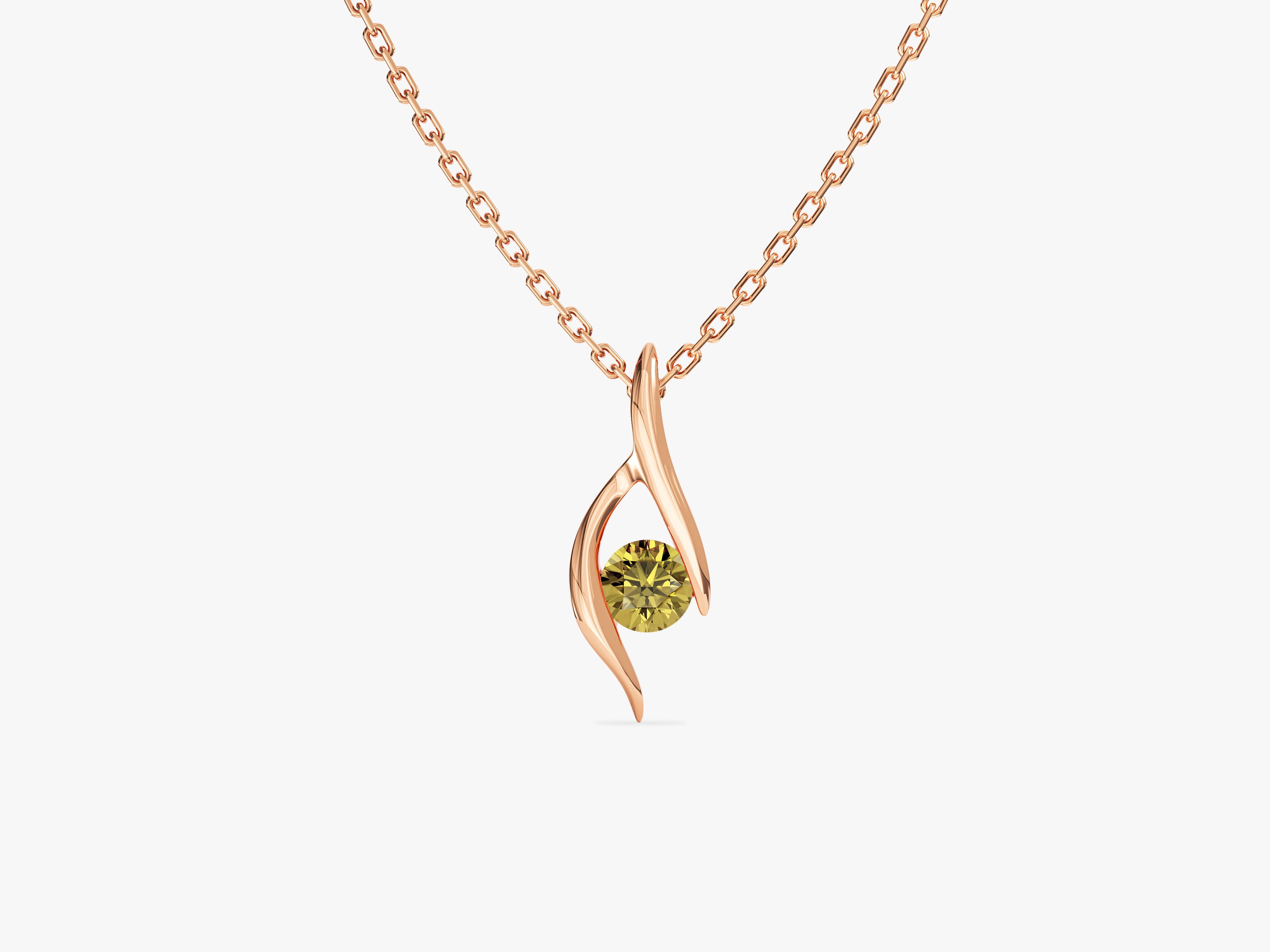 Single Stone Peridot Pendant Necklace in 14k Solid Gold