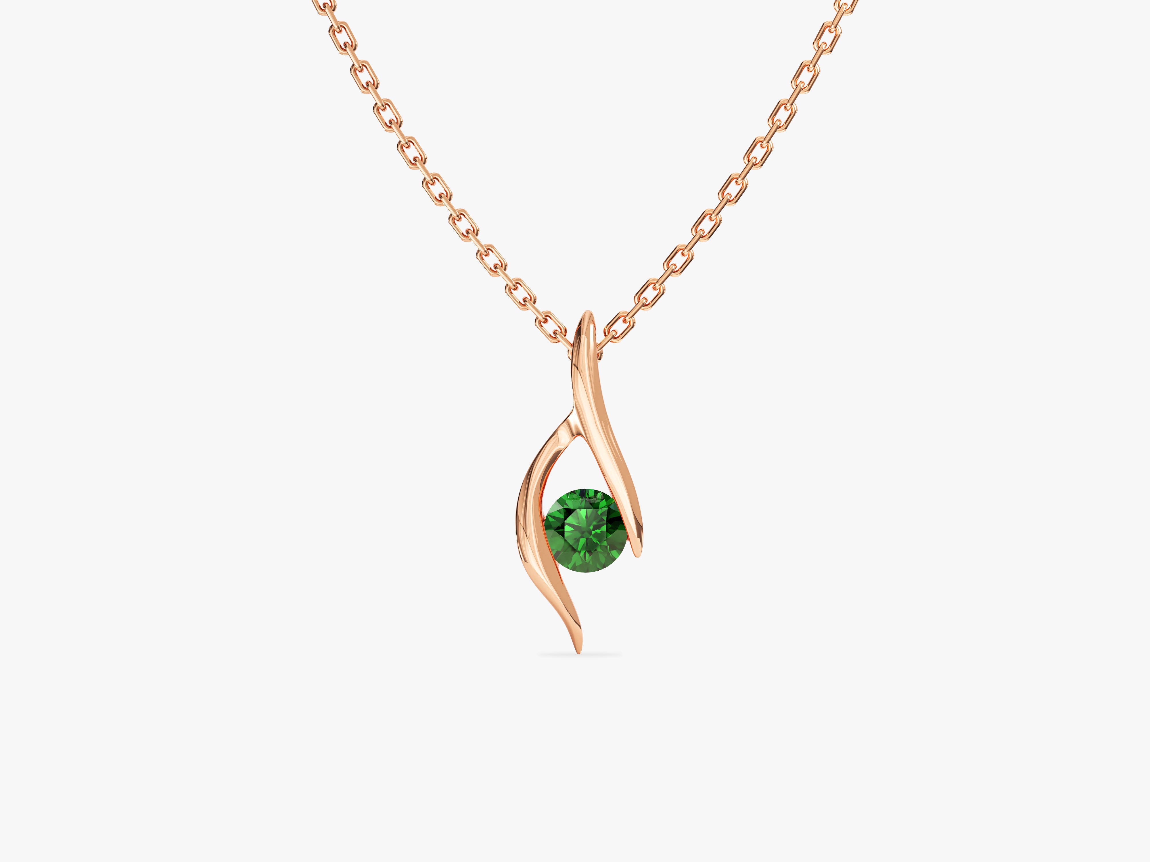 Single Stone Emerald Pendant Necklace in 14k Solid Gold