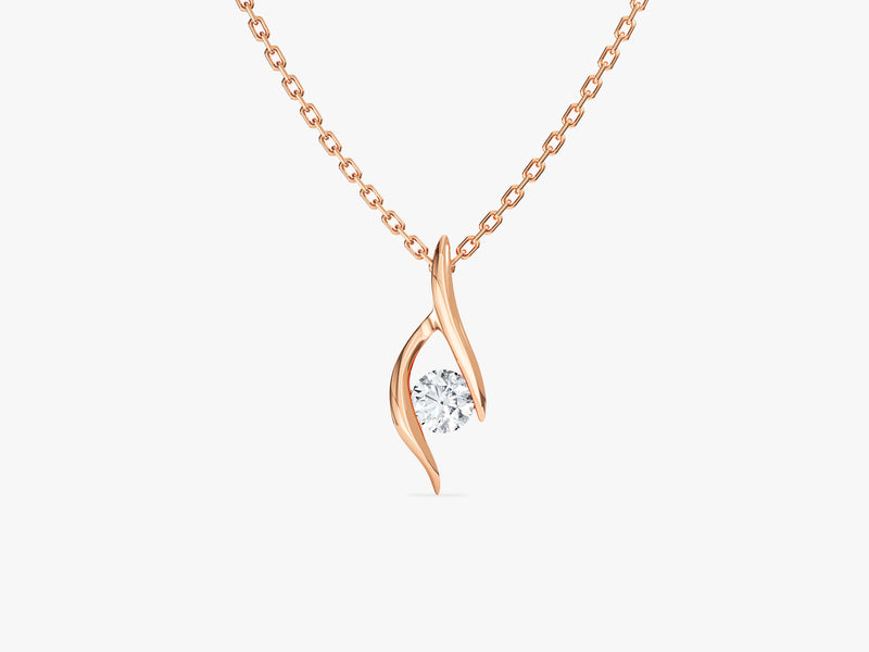 Single Stone Diamond Birthstone Pendant Necklace in 14k Solid Gold