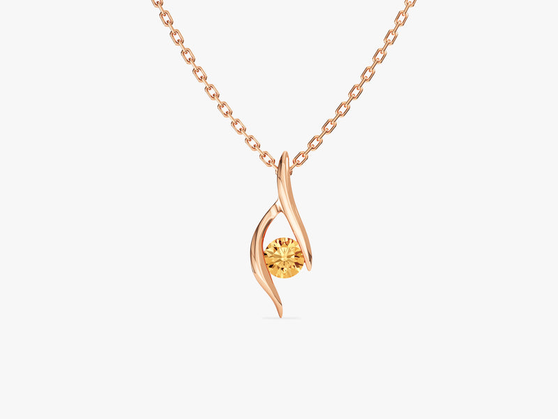 Single Stone Citrine Pendant Necklace in 14k Solid Gold