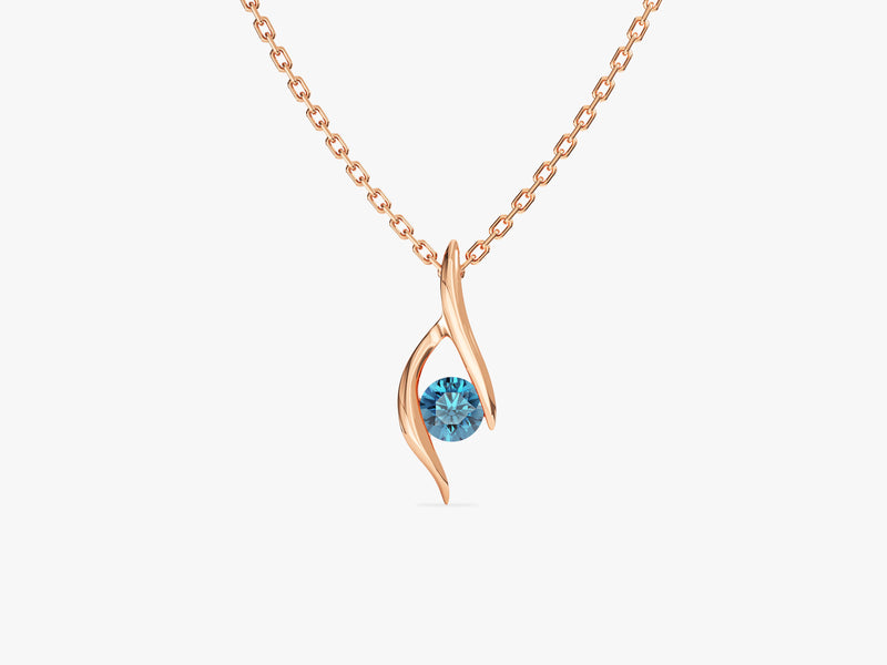 Single Stone Blue Topaz Pendant Necklace in 14k Solid Gold