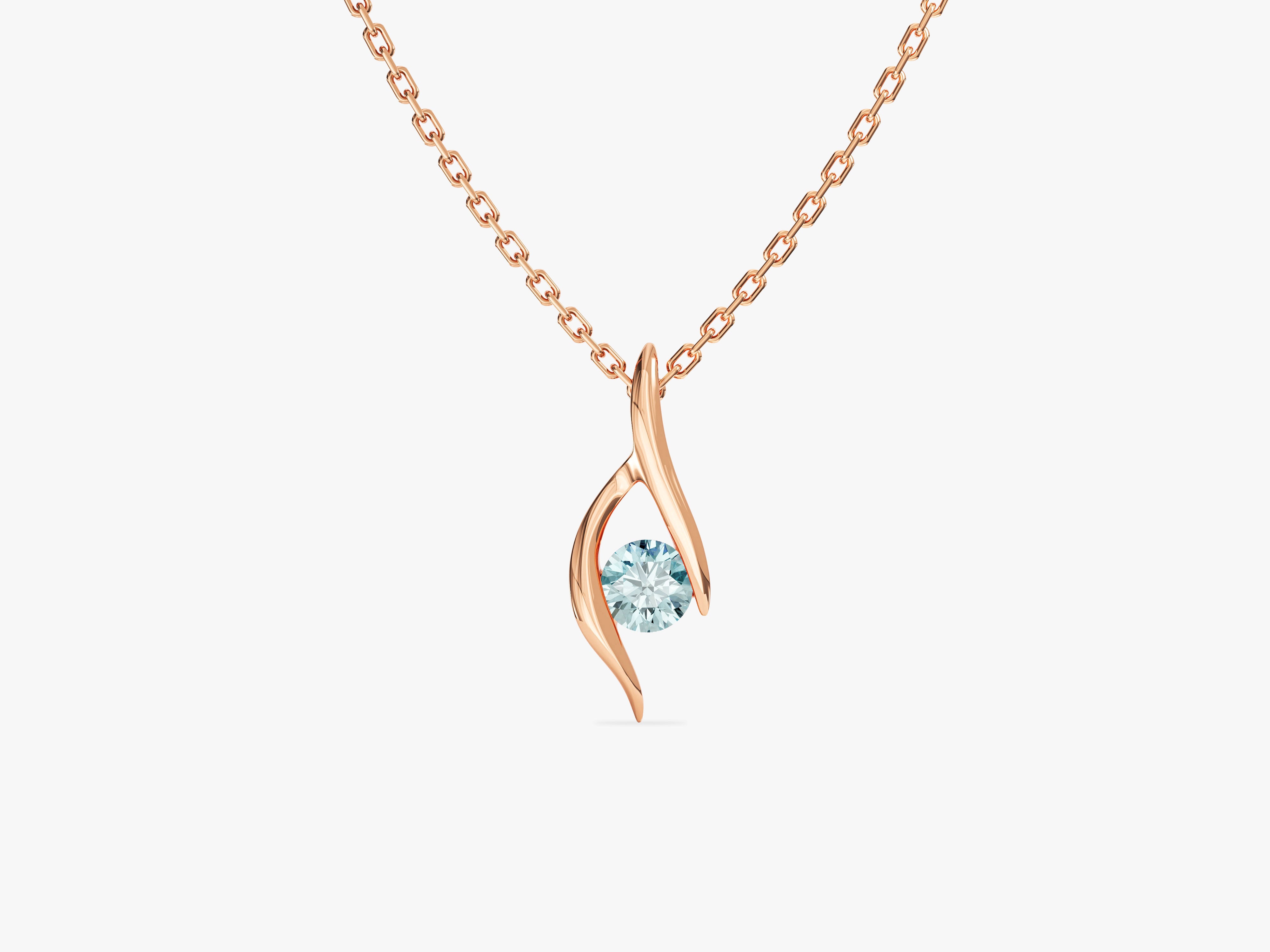 Single Stone Aquamarine Pendant Necklace in 14k Solid Gold
