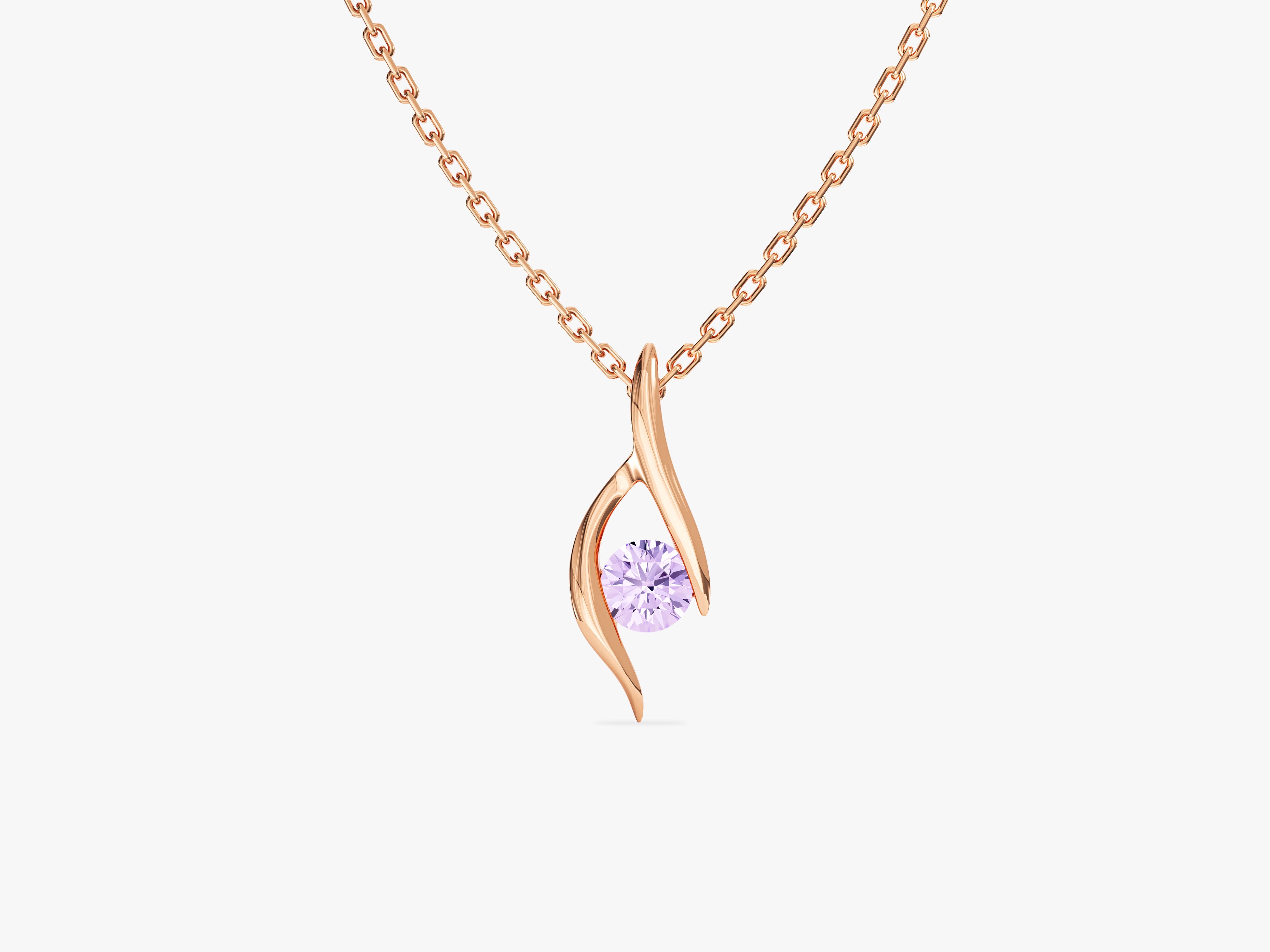 Single Stone Alexandrite Pendant Necklace in 14k Solid Gold