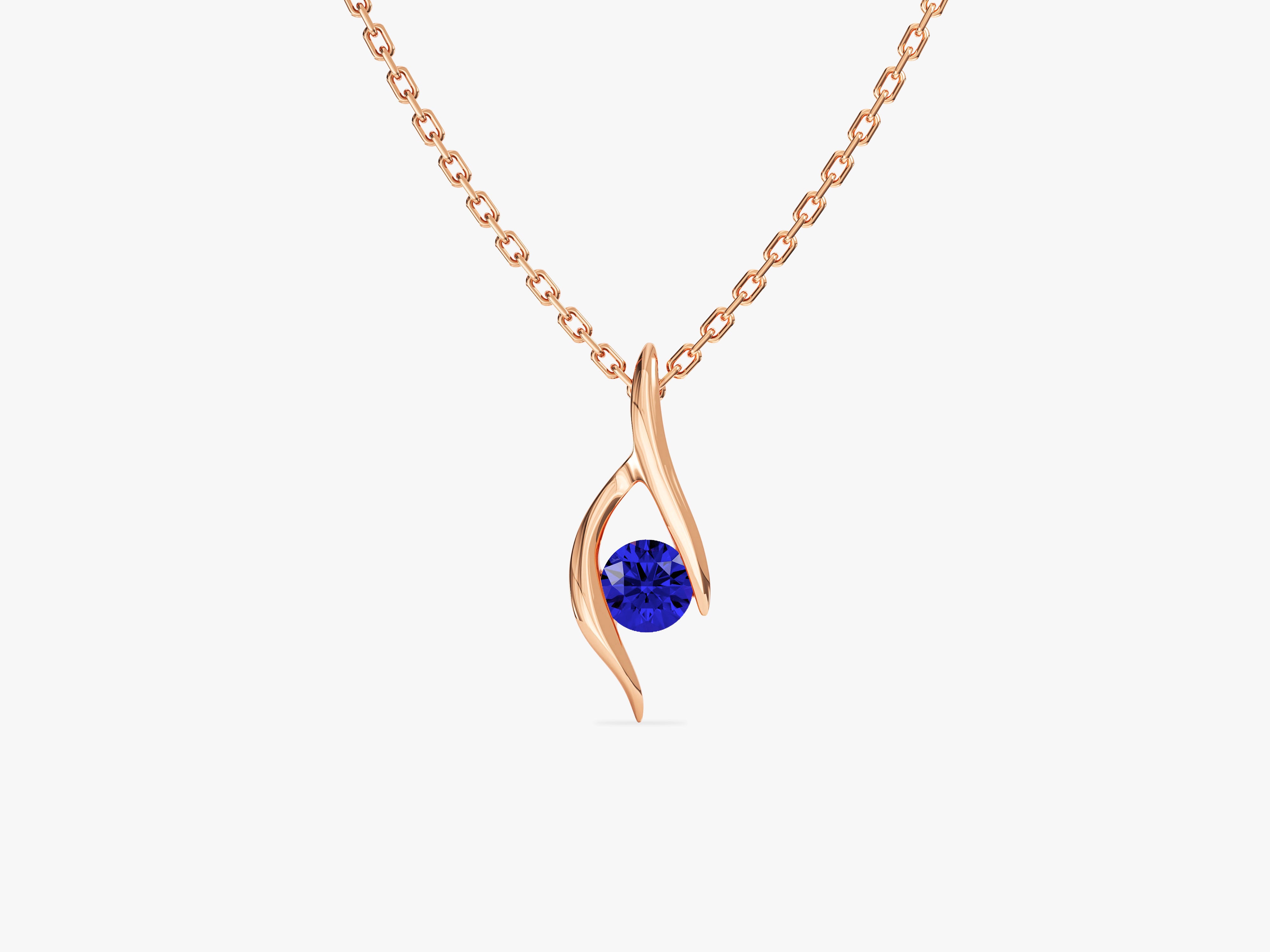 Single Stone Sapphire Pendant Necklace in 14k Solid Gold