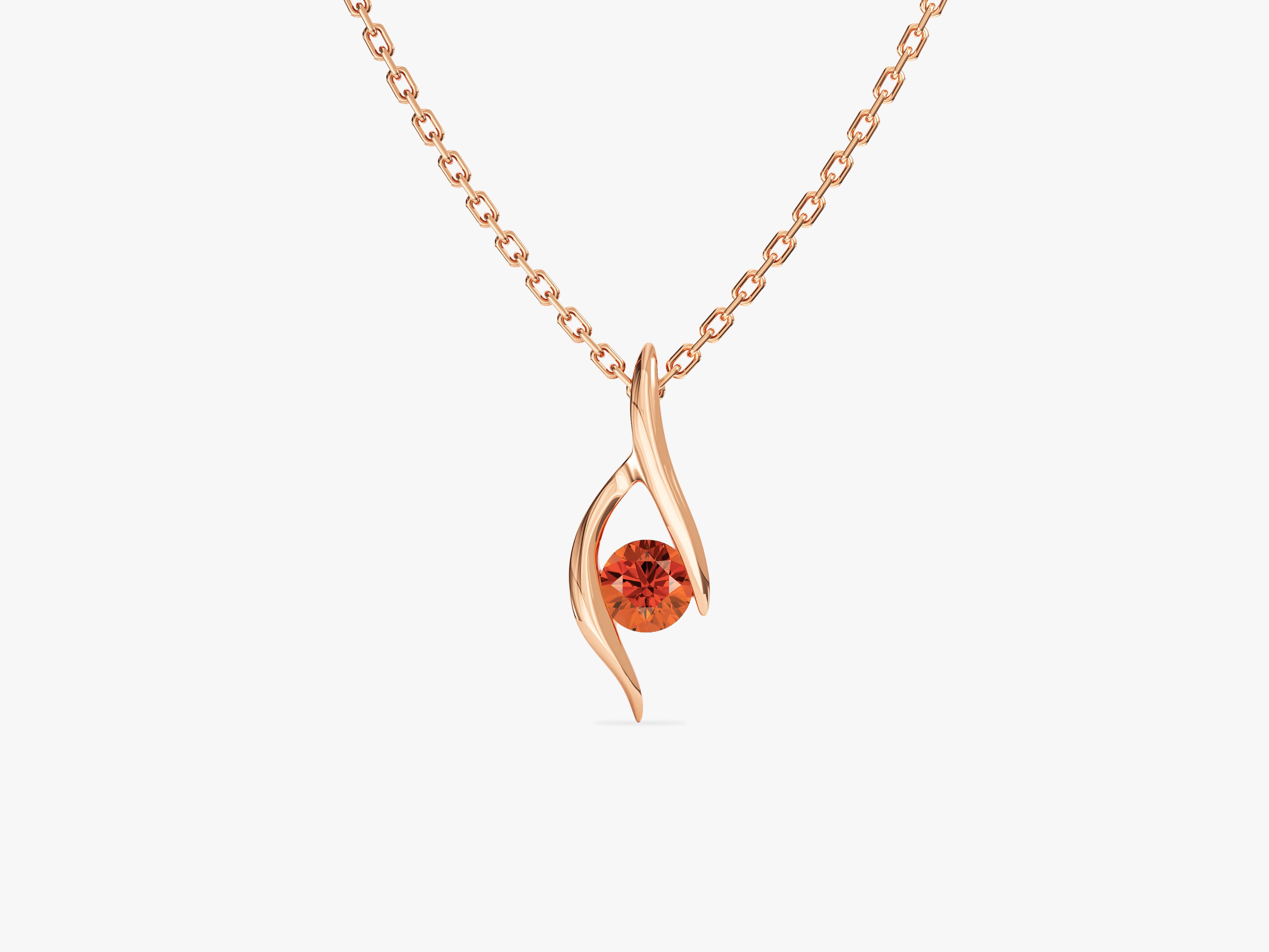 Single Stone Garnet Pendant Necklace in 14k Solid Gold