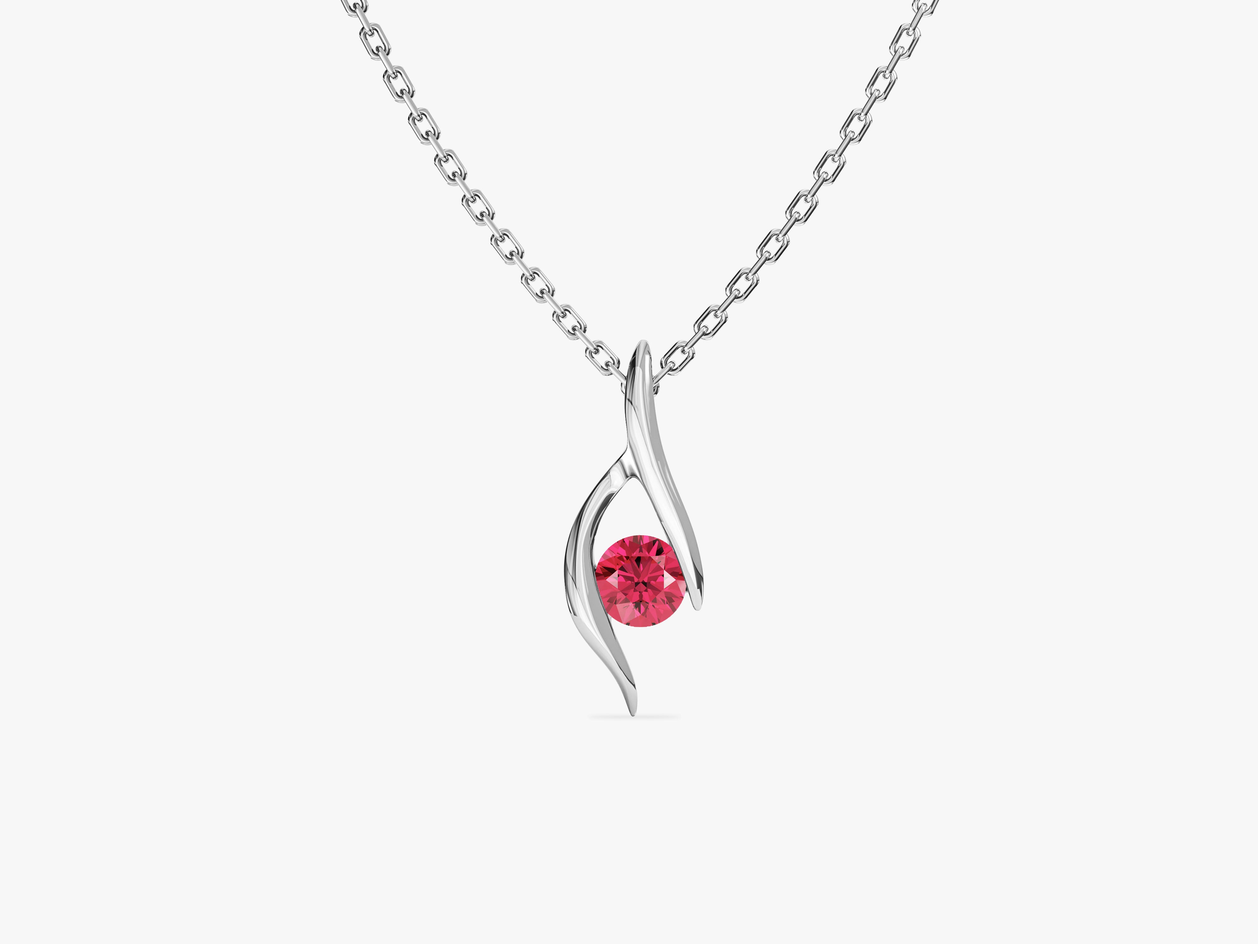 Single Stone Ruby Pendant Necklace in 14k Solid Gold