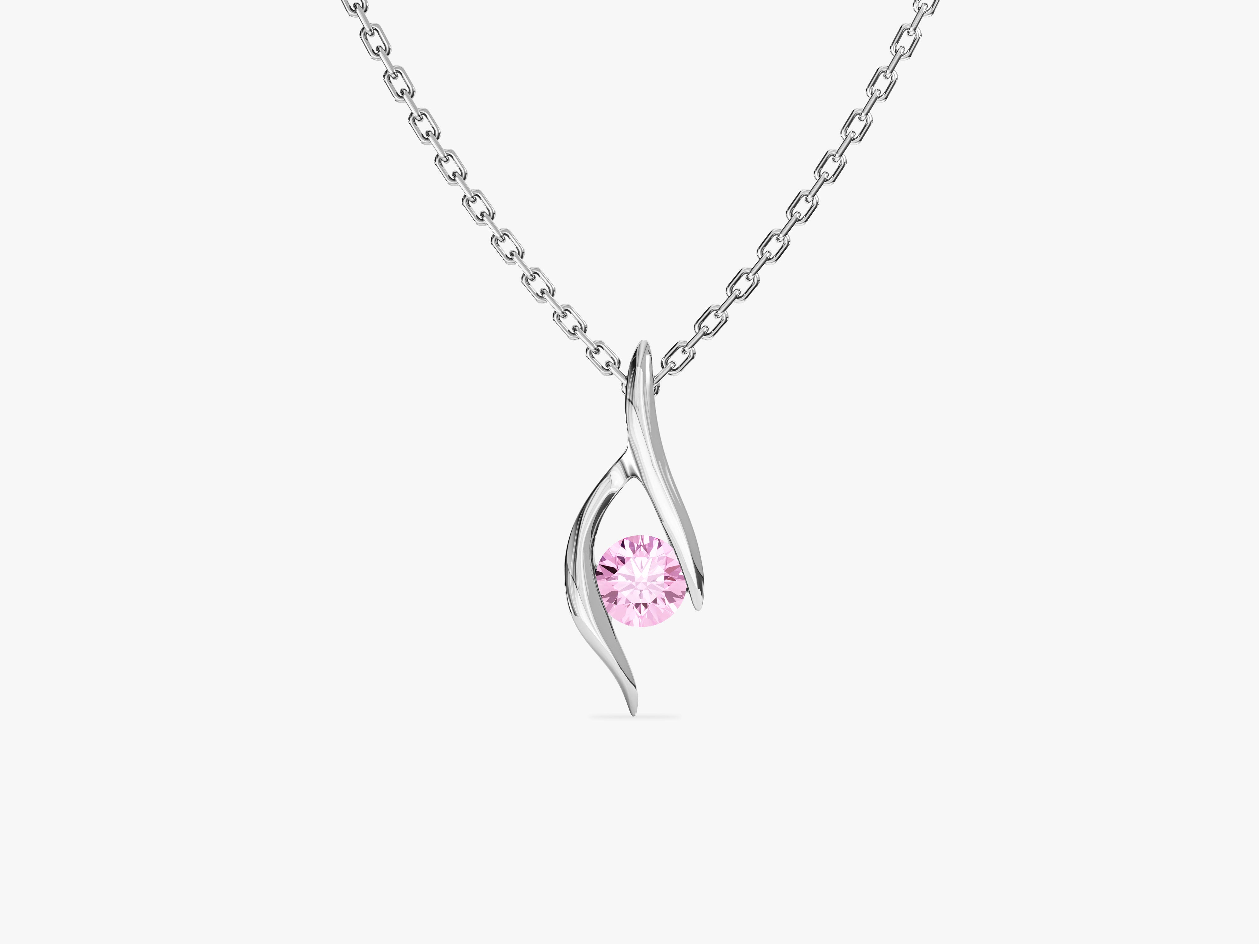 Single Stone Pink Tourmaline Pendant Necklace in 14k Solid Gold