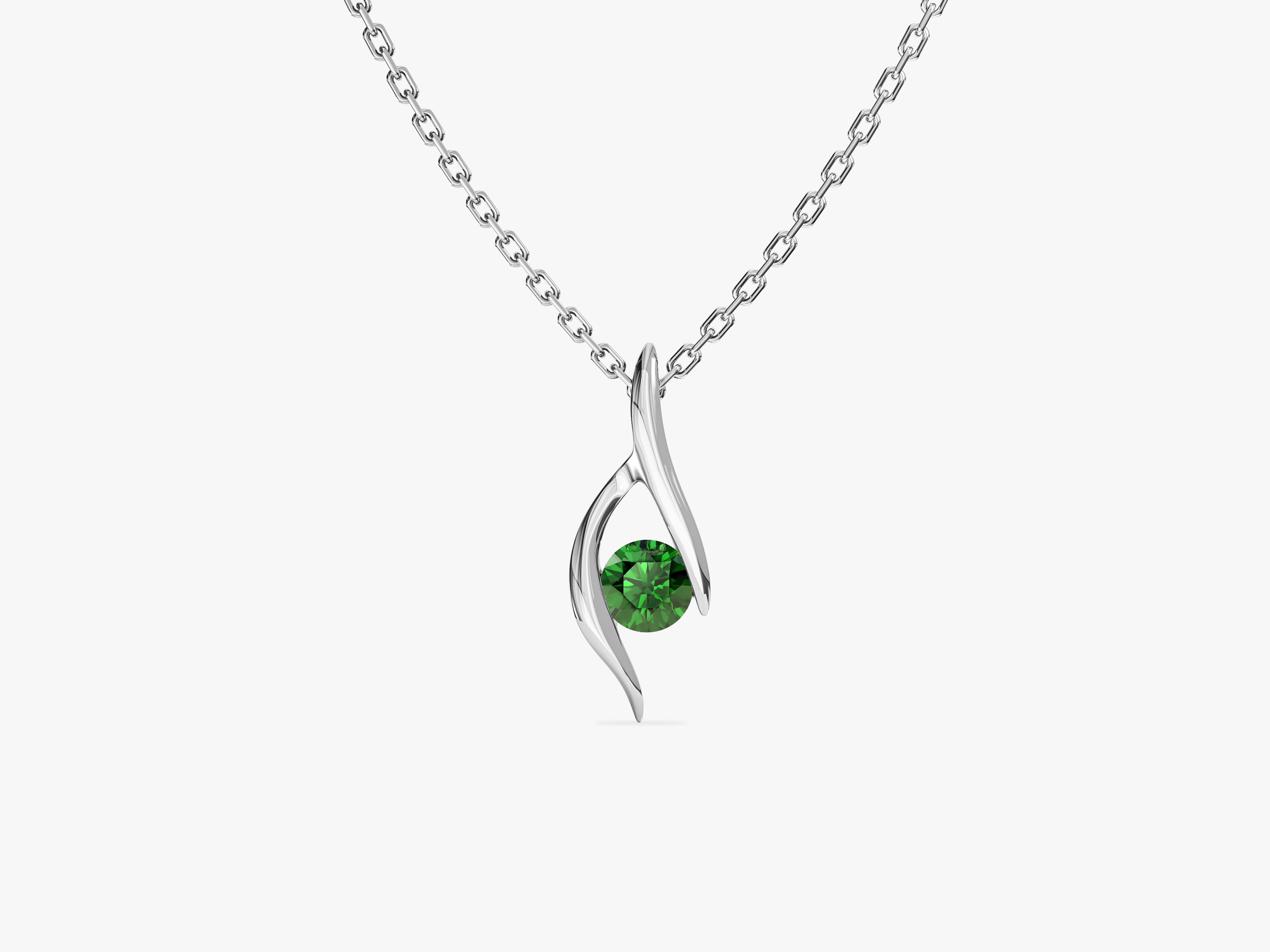 Single Stone Emerald Pendant Necklace in 14k Solid Gold