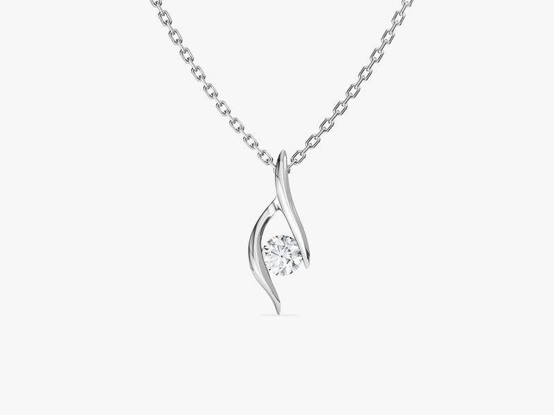 Single Stone Diamond Birthstone Pendant Necklace in 14k Solid Gold