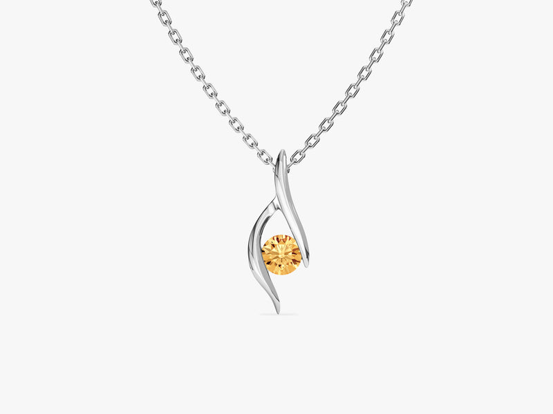 Single Stone Citrine Pendant Necklace in 14k Solid Gold