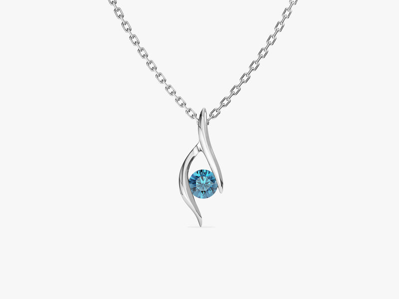 Single Stone Blue Topaz Pendant Necklace in 14k Solid Gold