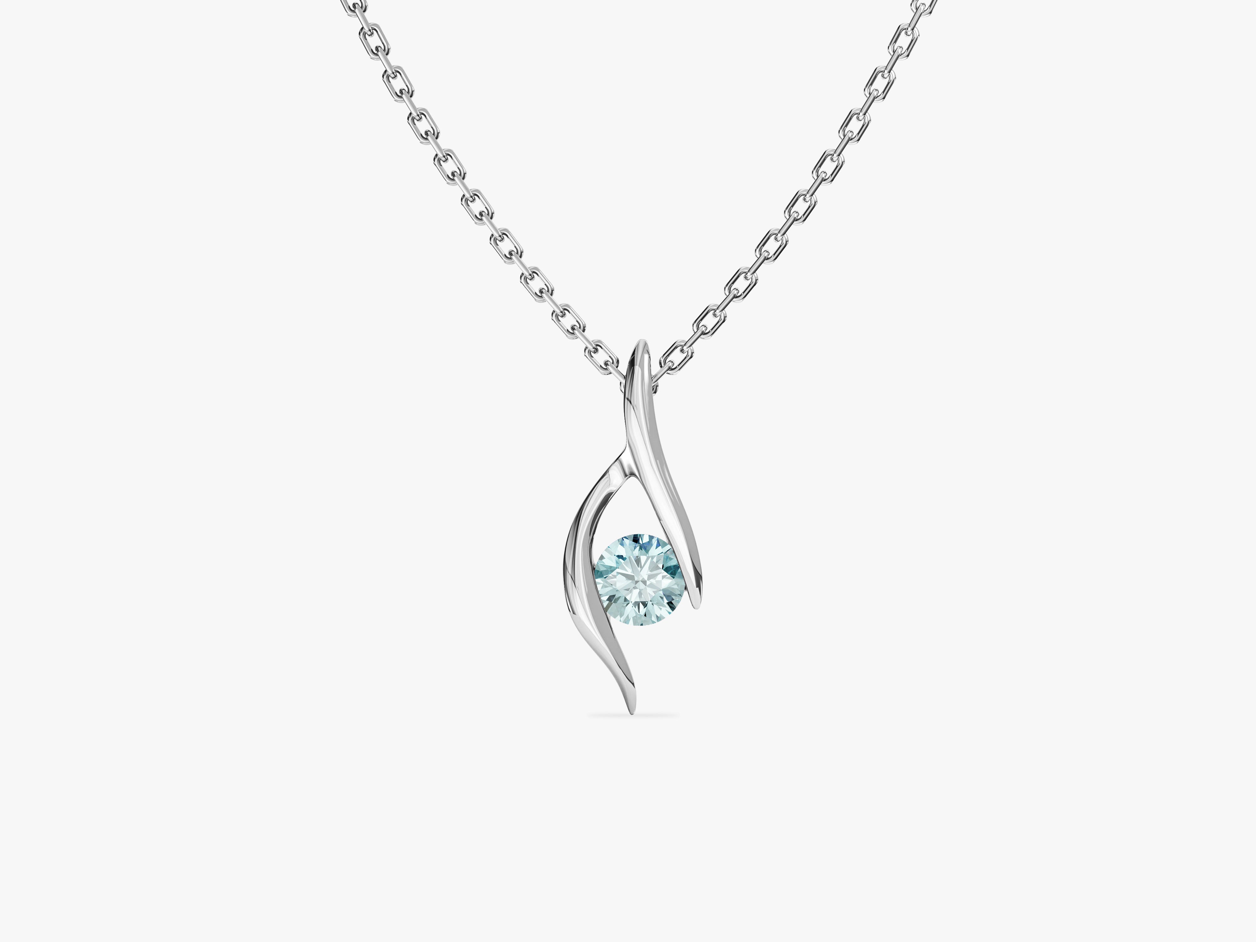 Single Stone Aquamarine Pendant Necklace in 14k Solid Gold