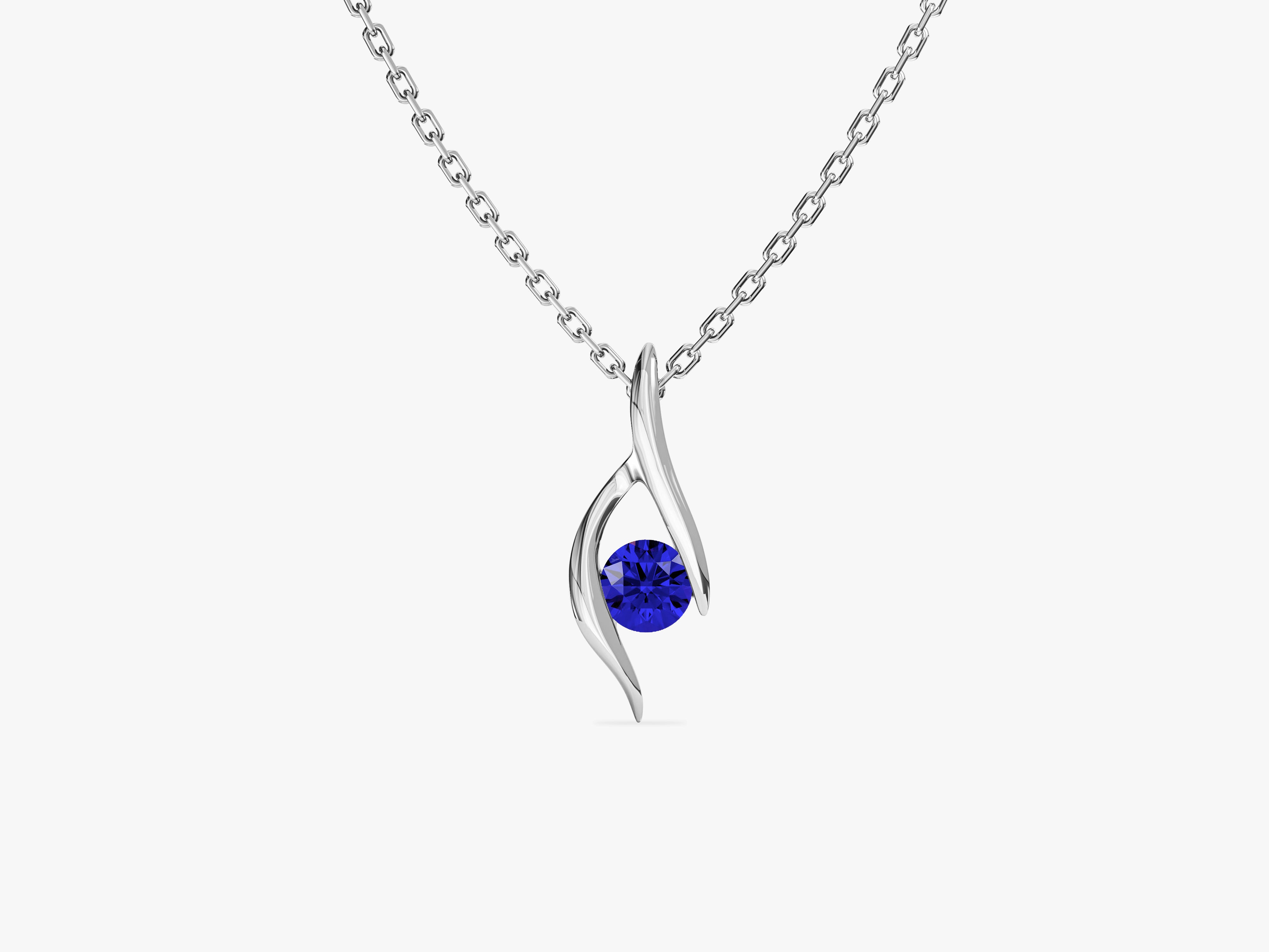 Single Stone Sapphire Pendant Necklace in 14k Solid Gold