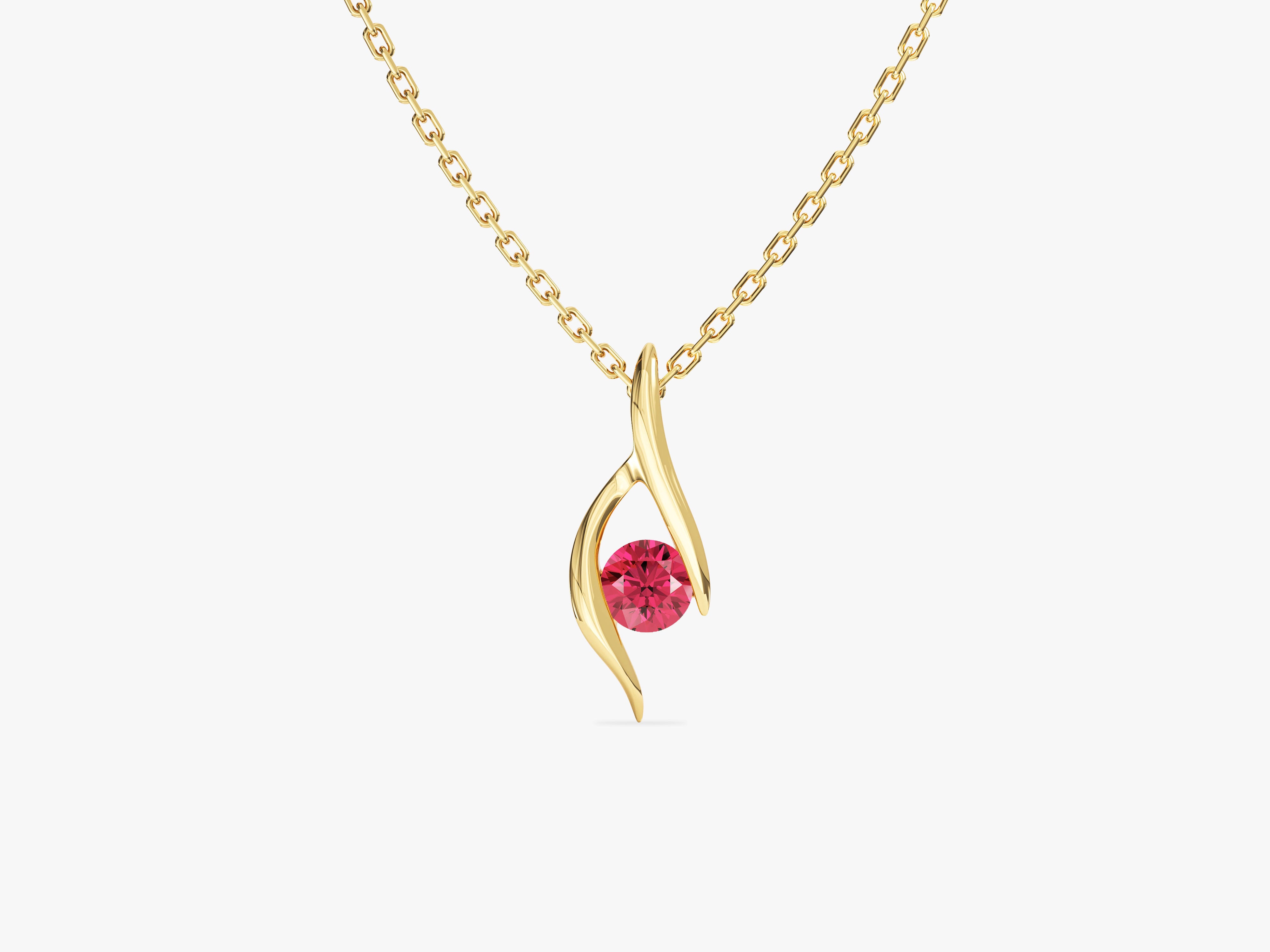 Single Stone Ruby Pendant Necklace in 14k Solid Gold