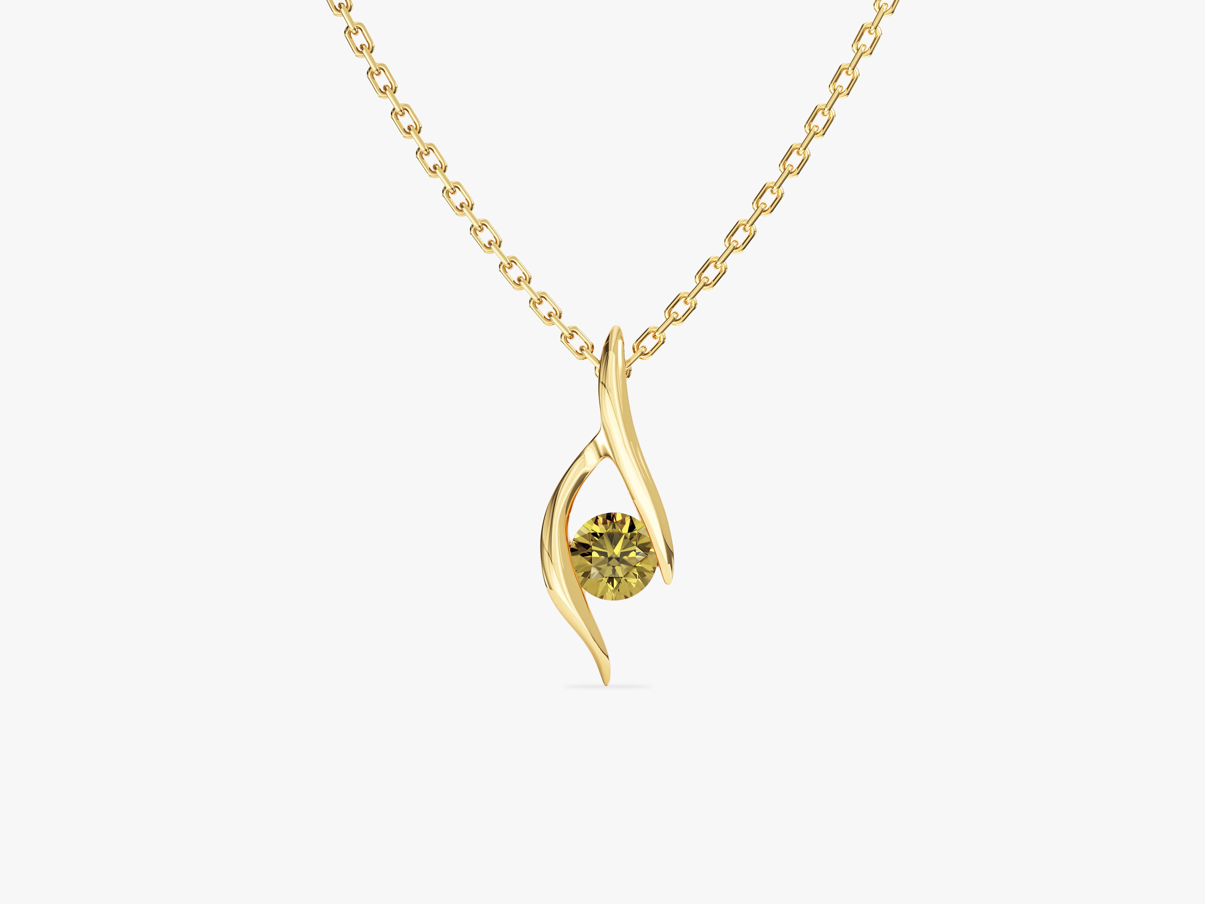 Single Stone Peridot Pendant Necklace in 14k Solid Gold