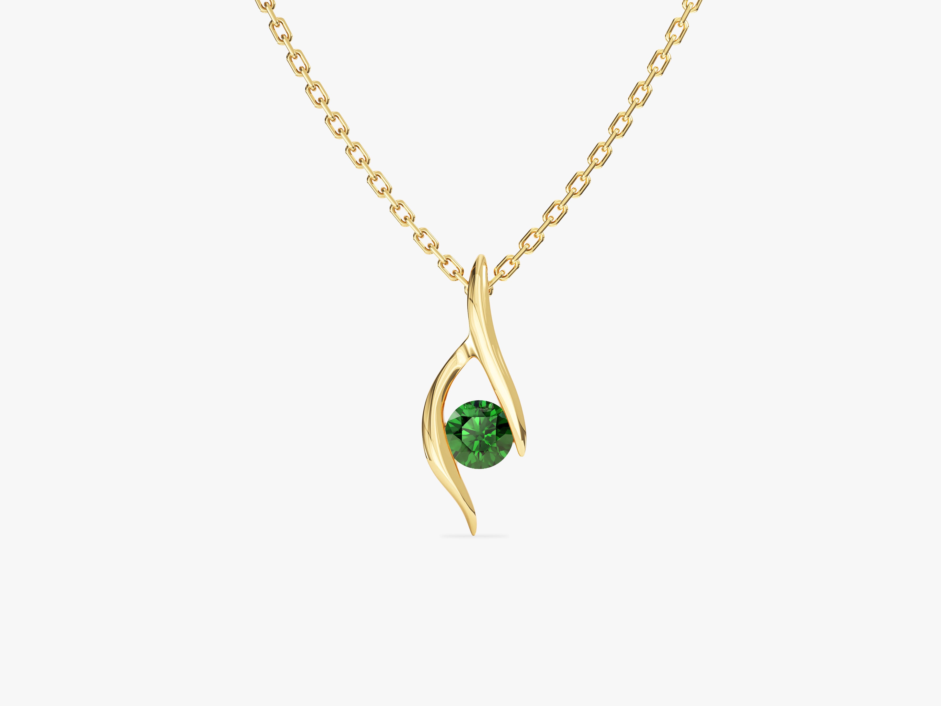 Single Stone Emerald Pendant Necklace in 14k Solid Gold
