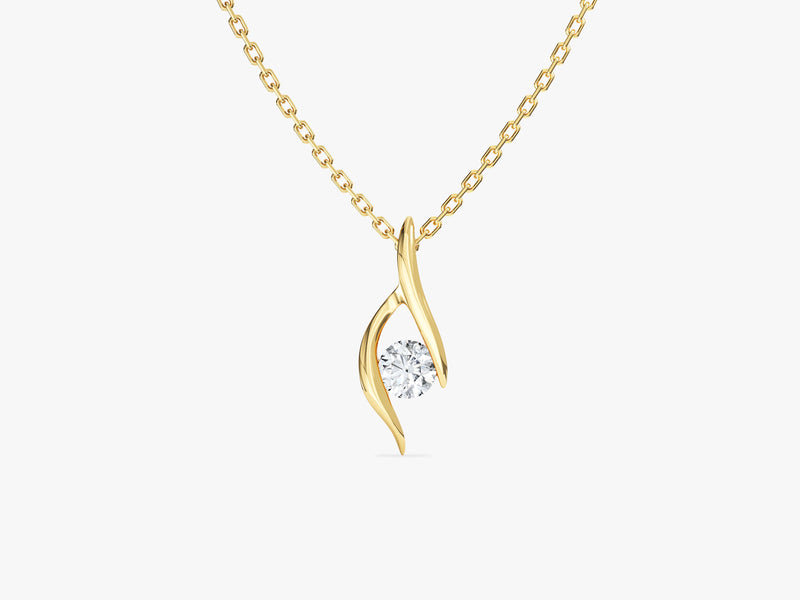 Single Stone Diamond Birthstone Pendant Necklace in 14k Solid Gold