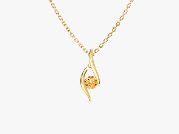 Single Stone Citrine Pendant Necklace in 14k Solid Gold