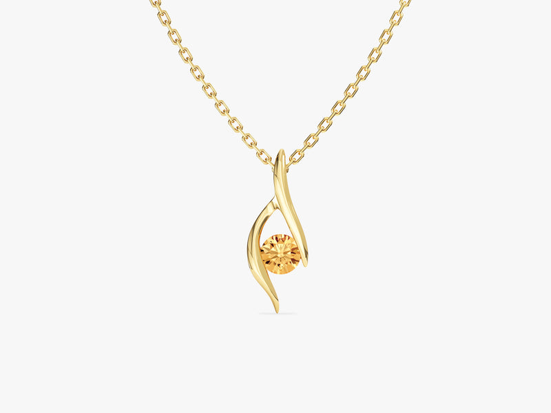 Single Stone Citrine Pendant Necklace in 14k Solid Gold