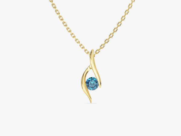 Single Stone Blue Topaz Pendant Necklace in 14k Solid Gold