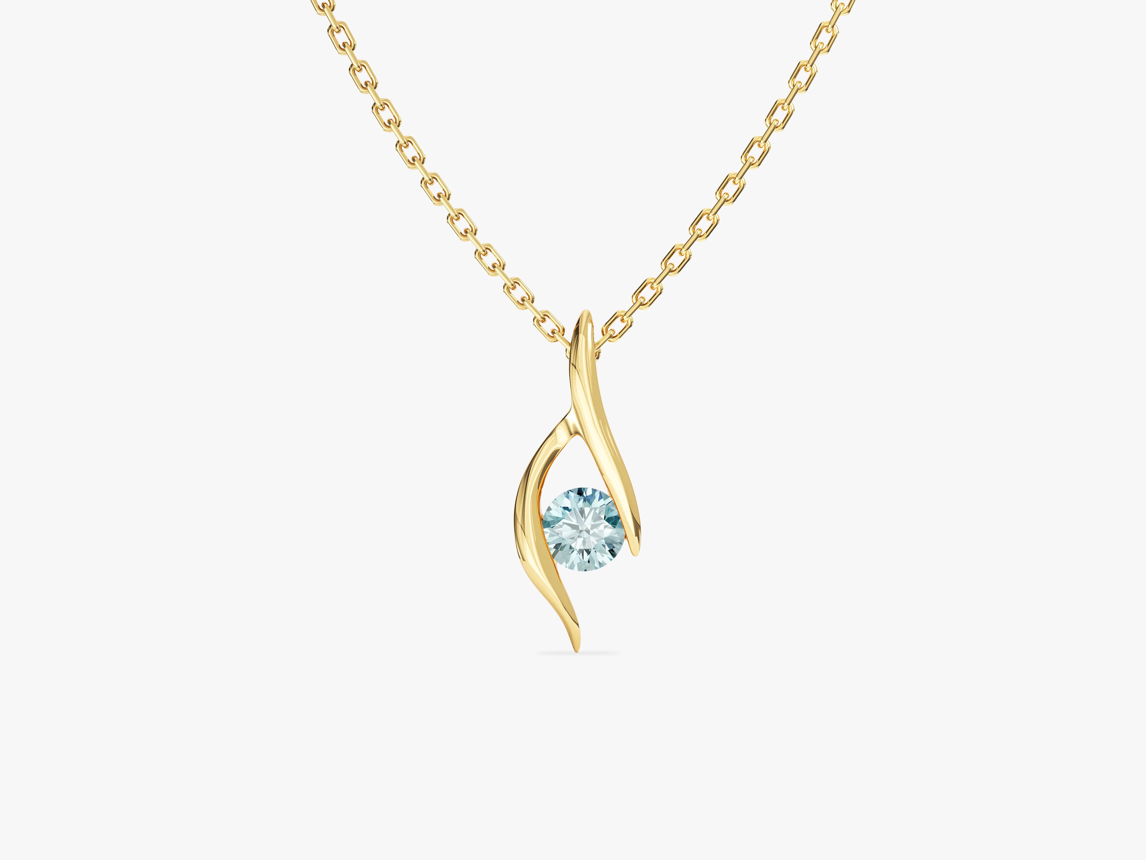Single Stone Aquamarine Pendant Necklace in 14k Solid Gold
