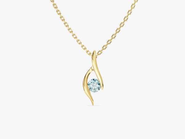 Single Stone Aquamarine Pendant Necklace in 14k Solid Gold
