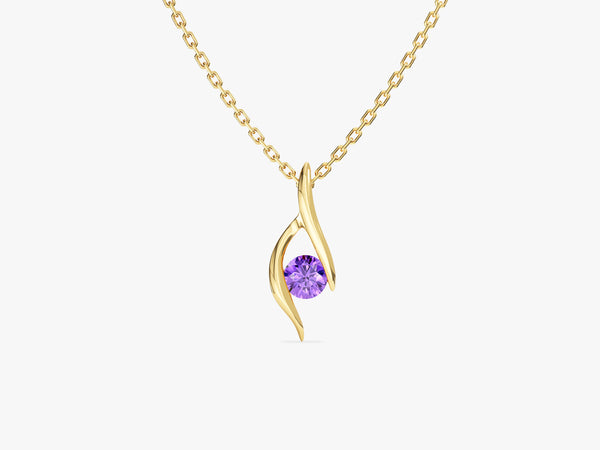 Single Stone Amethyst Pendant Necklace in 14k Solid Gold