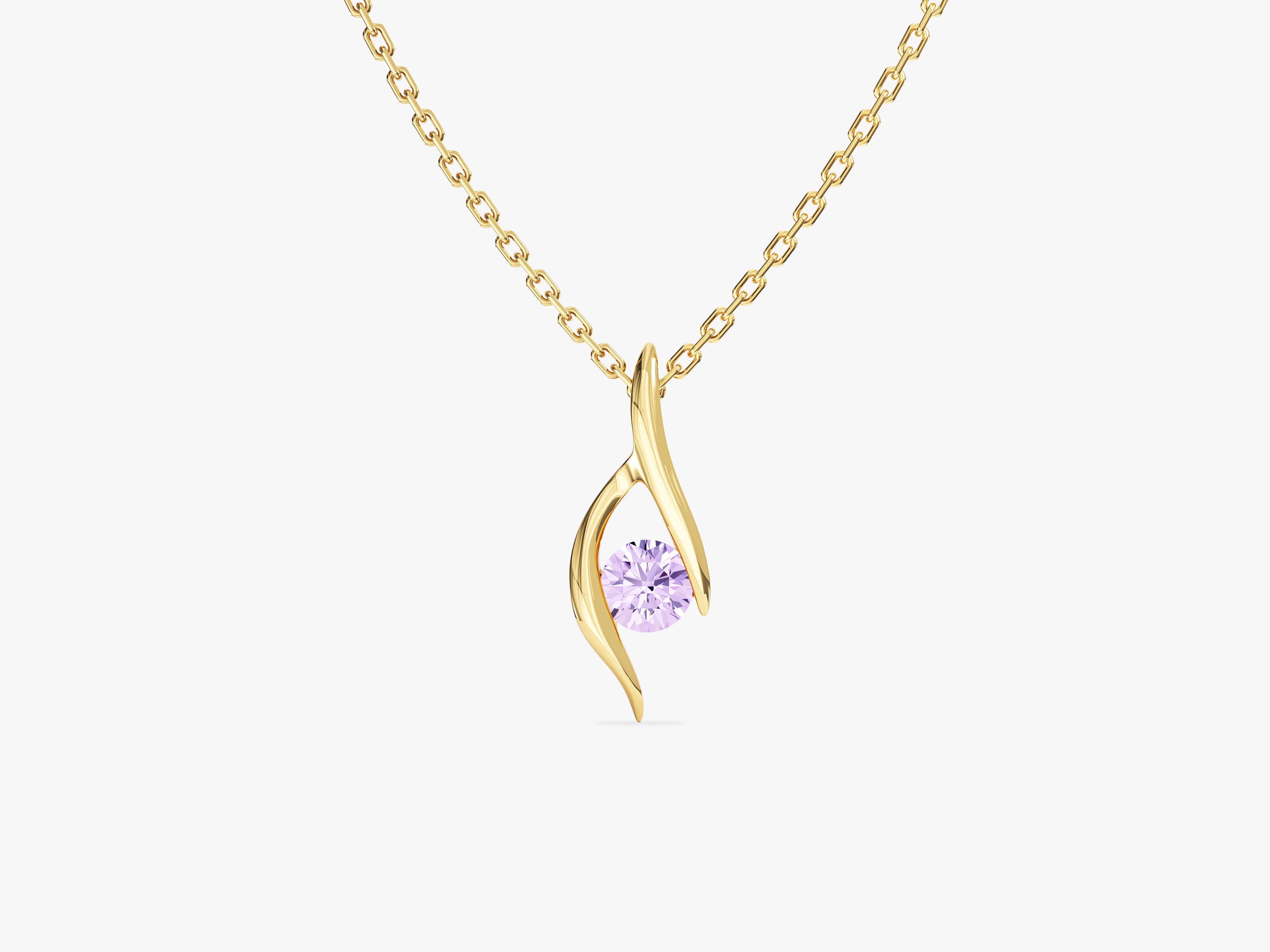 Single Stone Alexandrite Pendant Necklace in 14k Solid Gold