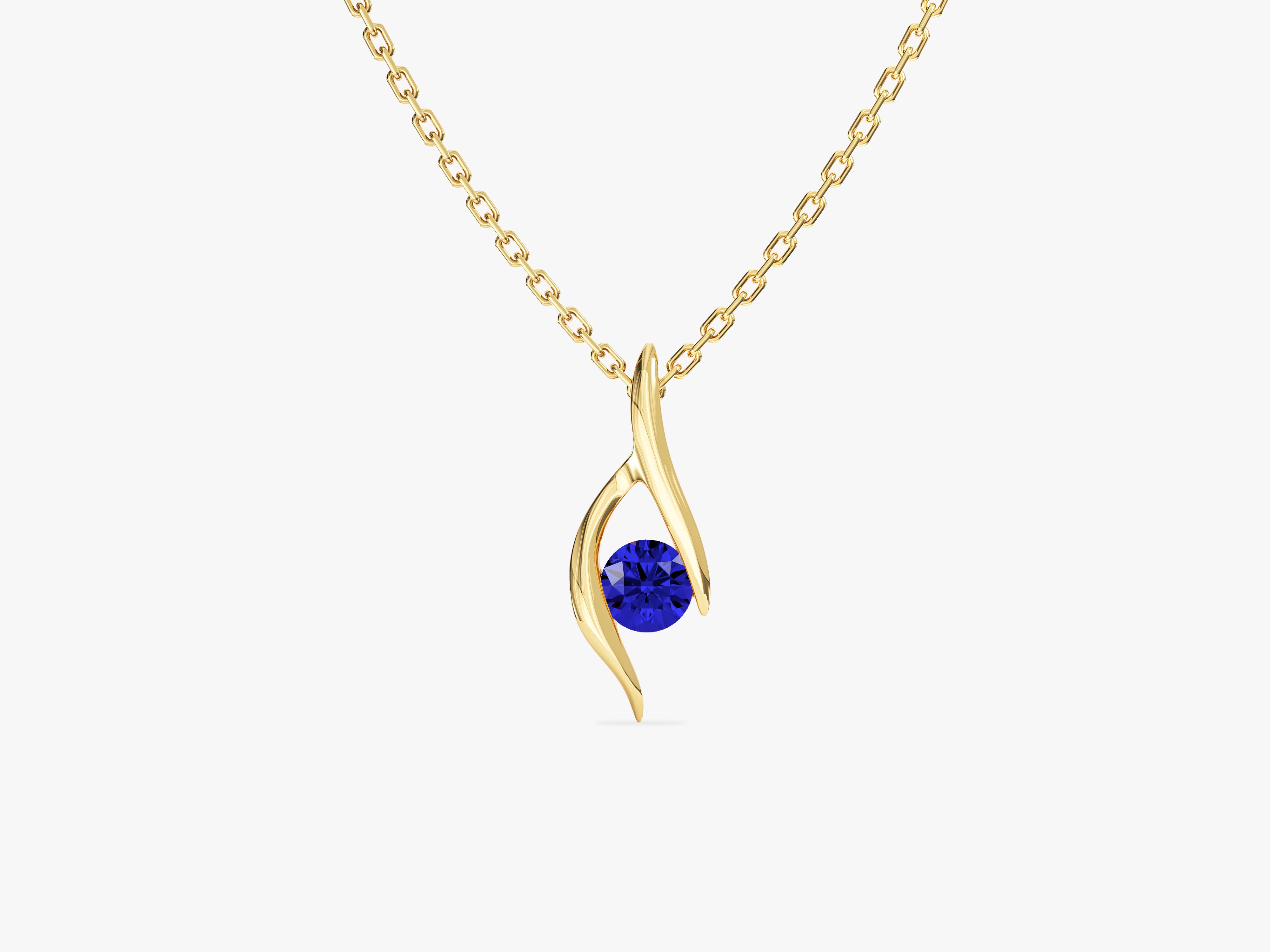 Single Stone Sapphire Pendant Necklace in 14k Solid Gold
