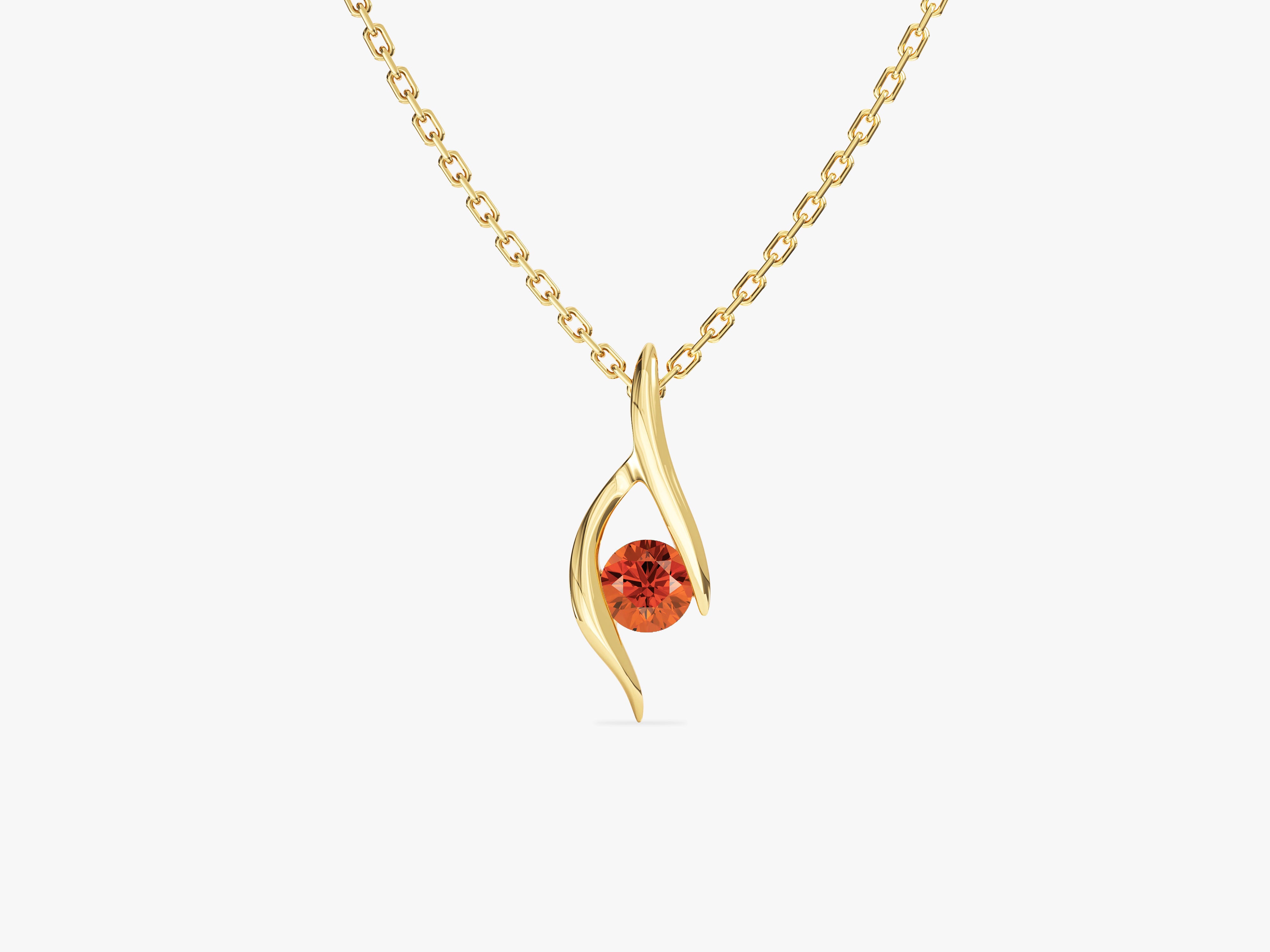 Single Stone Garnet Pendant Necklace in 14k Solid Gold
