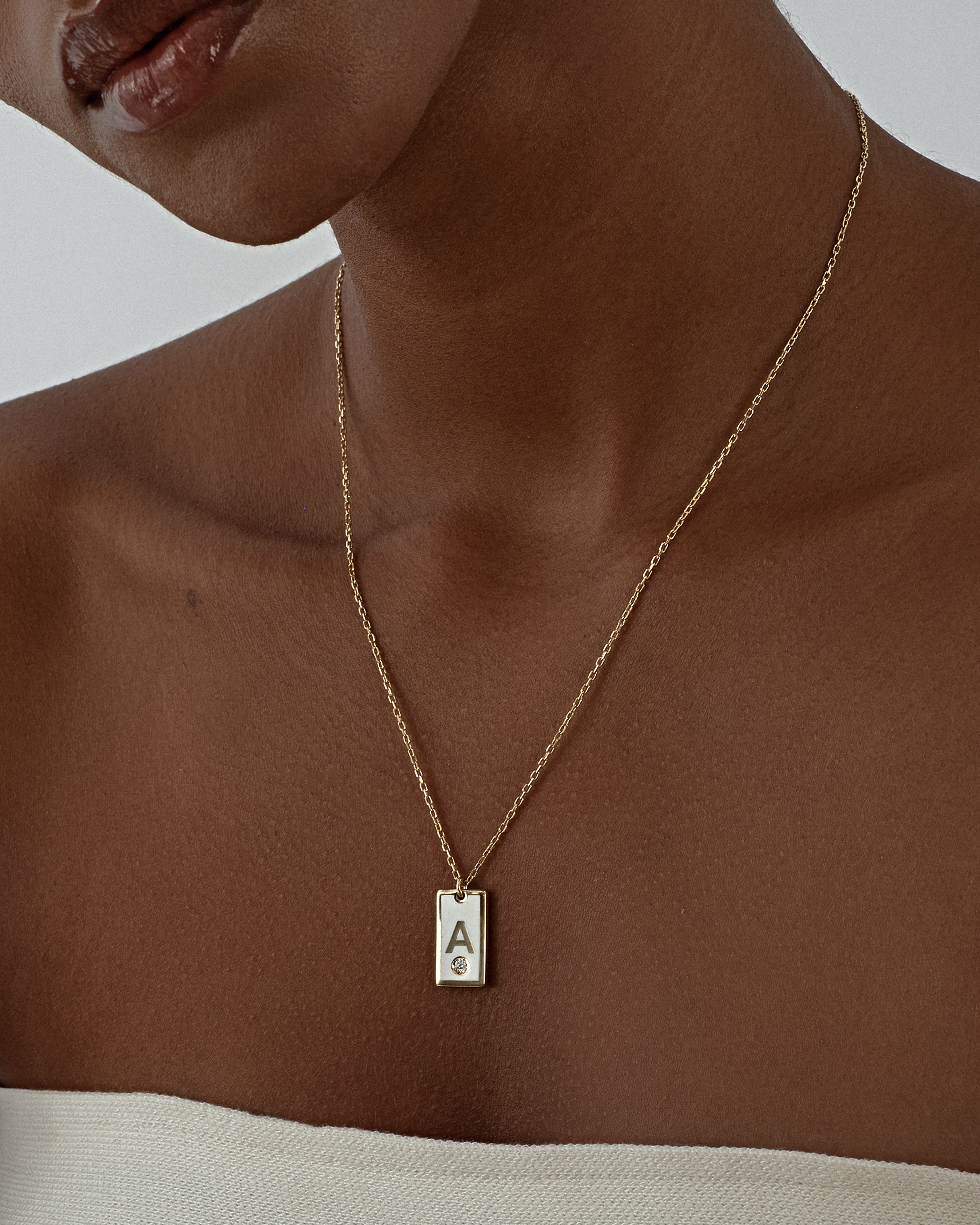 White Enamel Initial Necklace with Birthstone