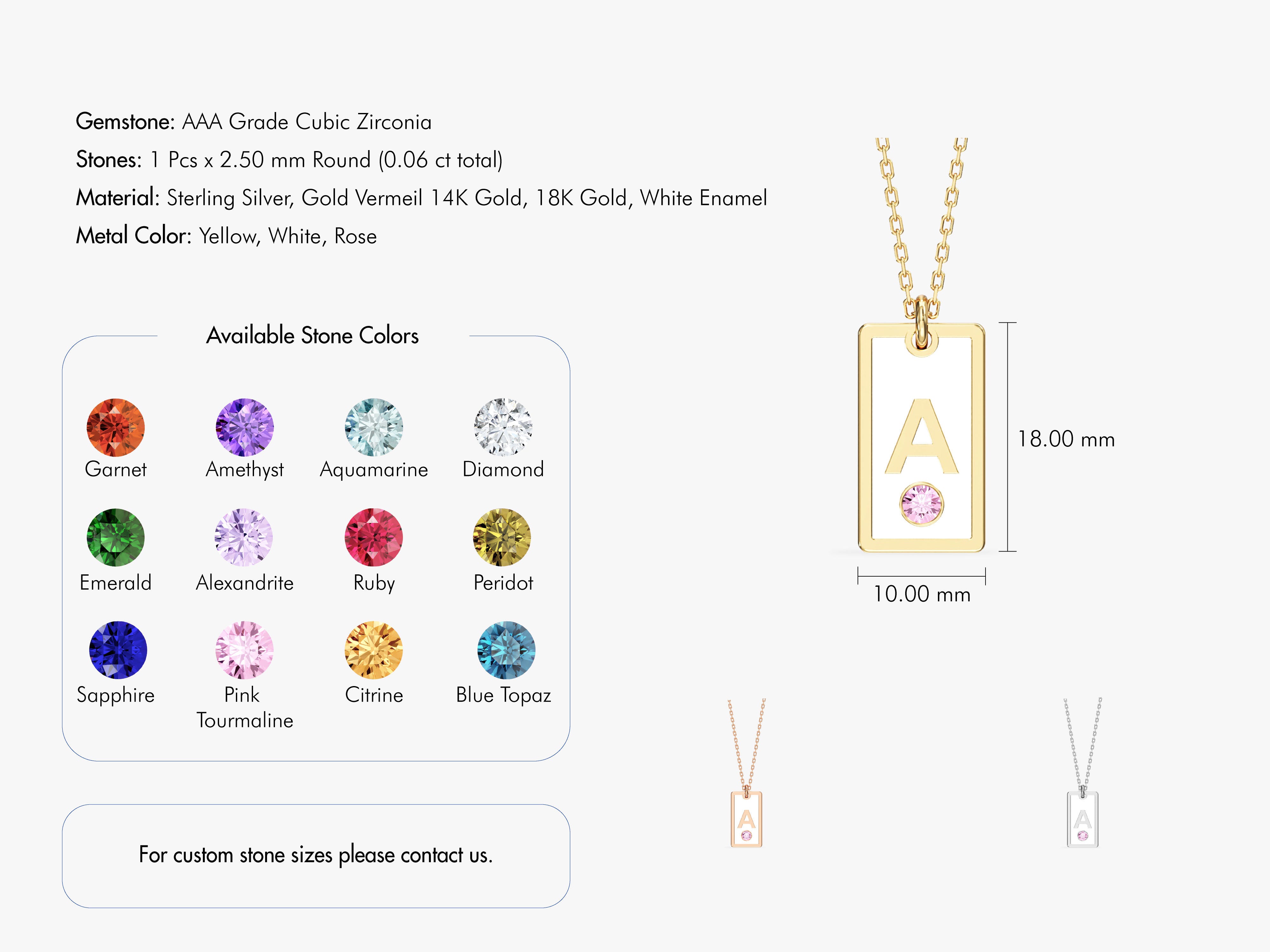 White Enamel Initial Letter Necklace with Birthstone