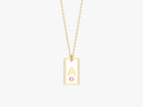 White Enamel Initial Letter Necklace with Birthstone