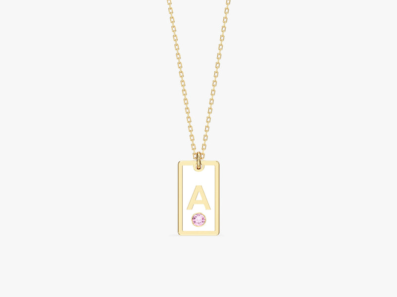 White Enamel Initial Letter Necklace with Birthstone