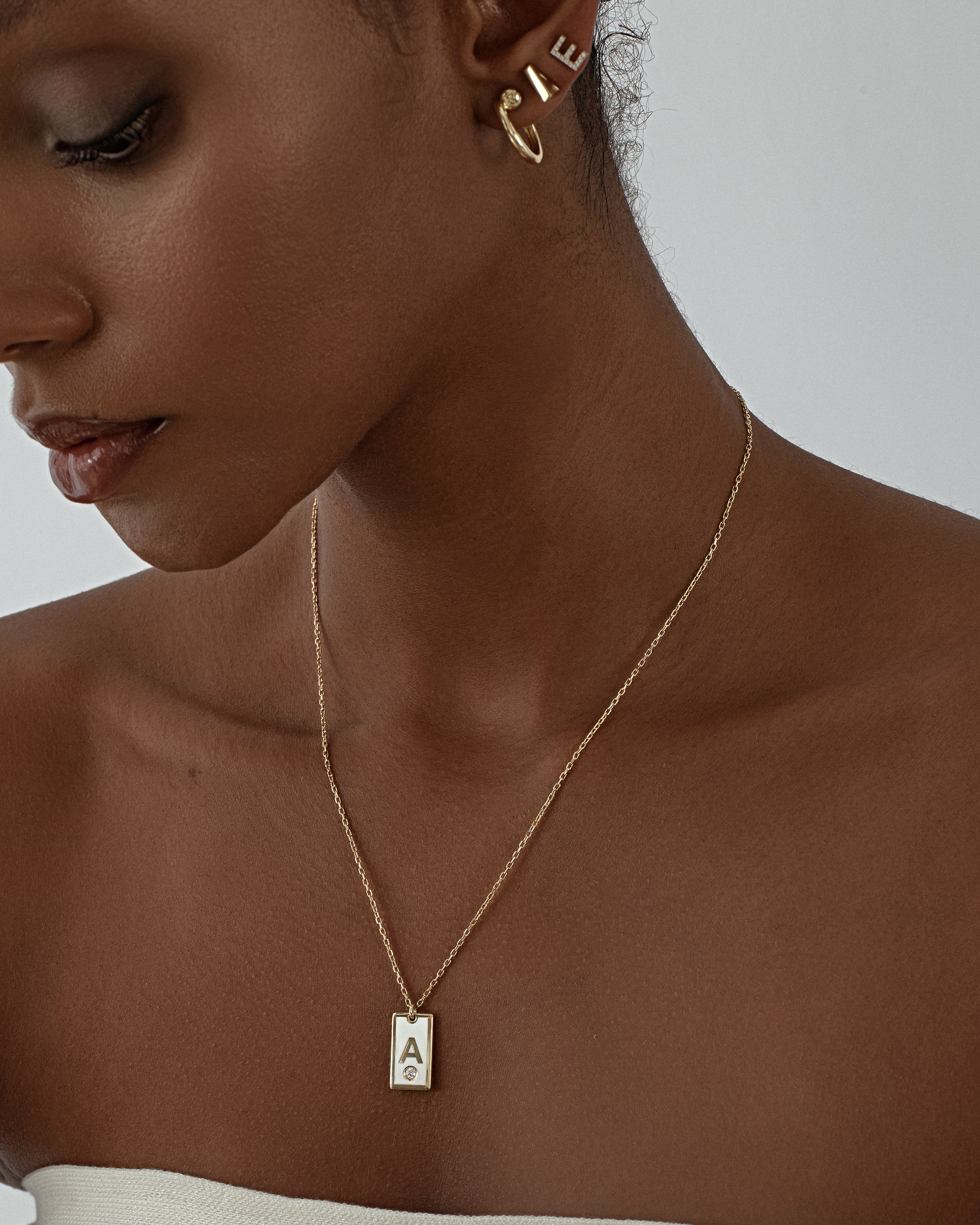White Enamel Initial Necklace with Birthstone